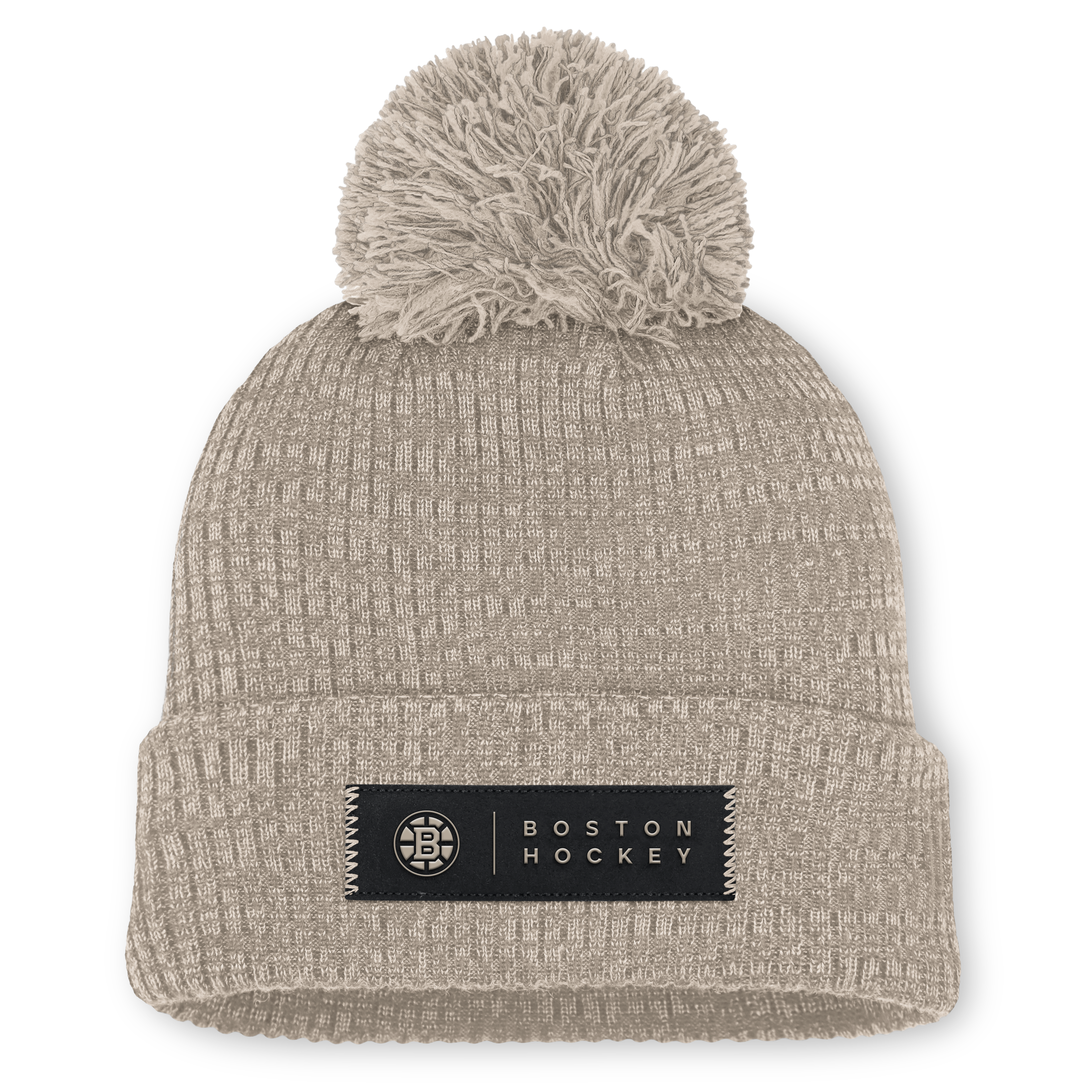 Bonnet à revers Boston Bruins Authentic Pro Road beige clair pour femme, avec pompon