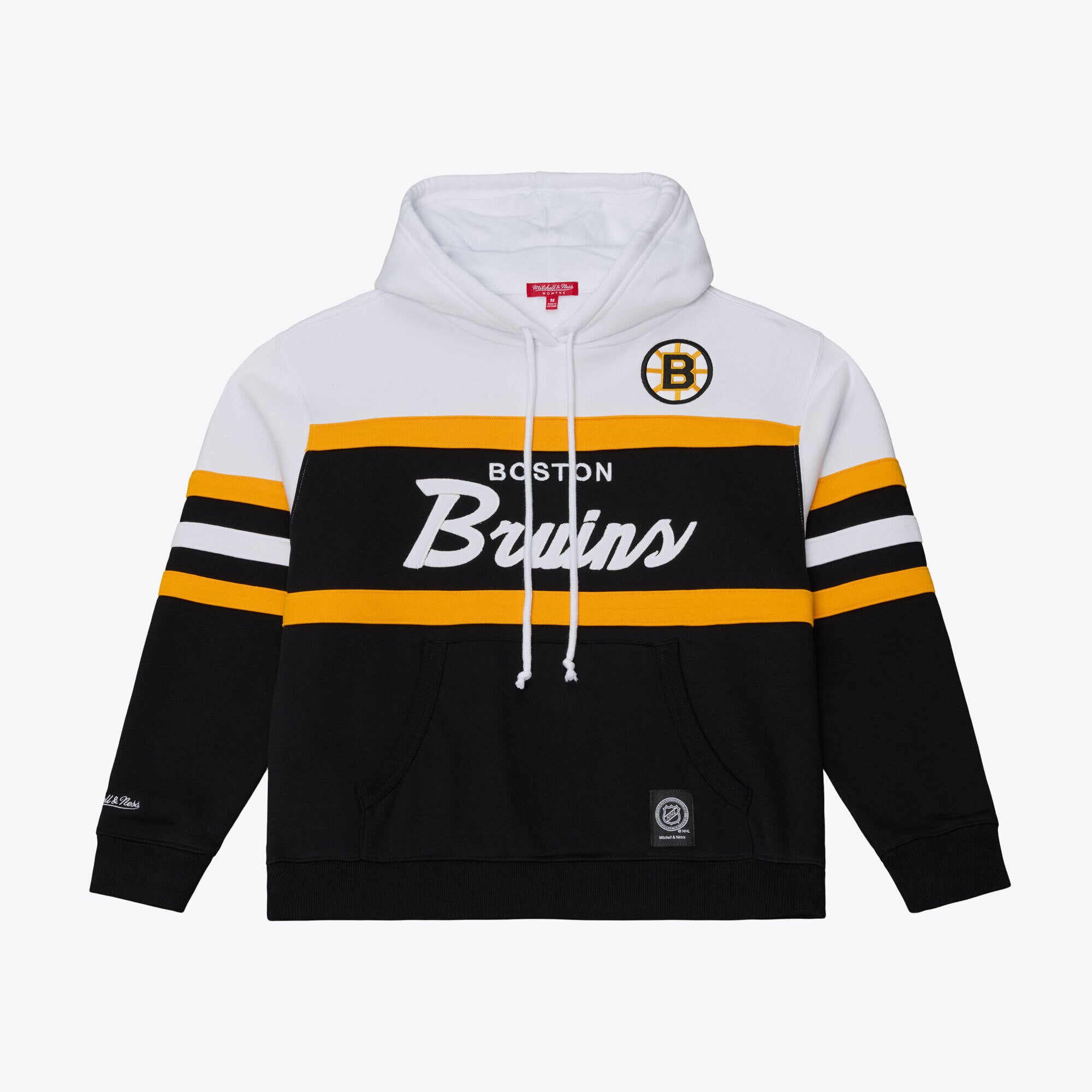 Women's Mitchell & Ness  White/Black Boston Bruins Head Coach Hoodie