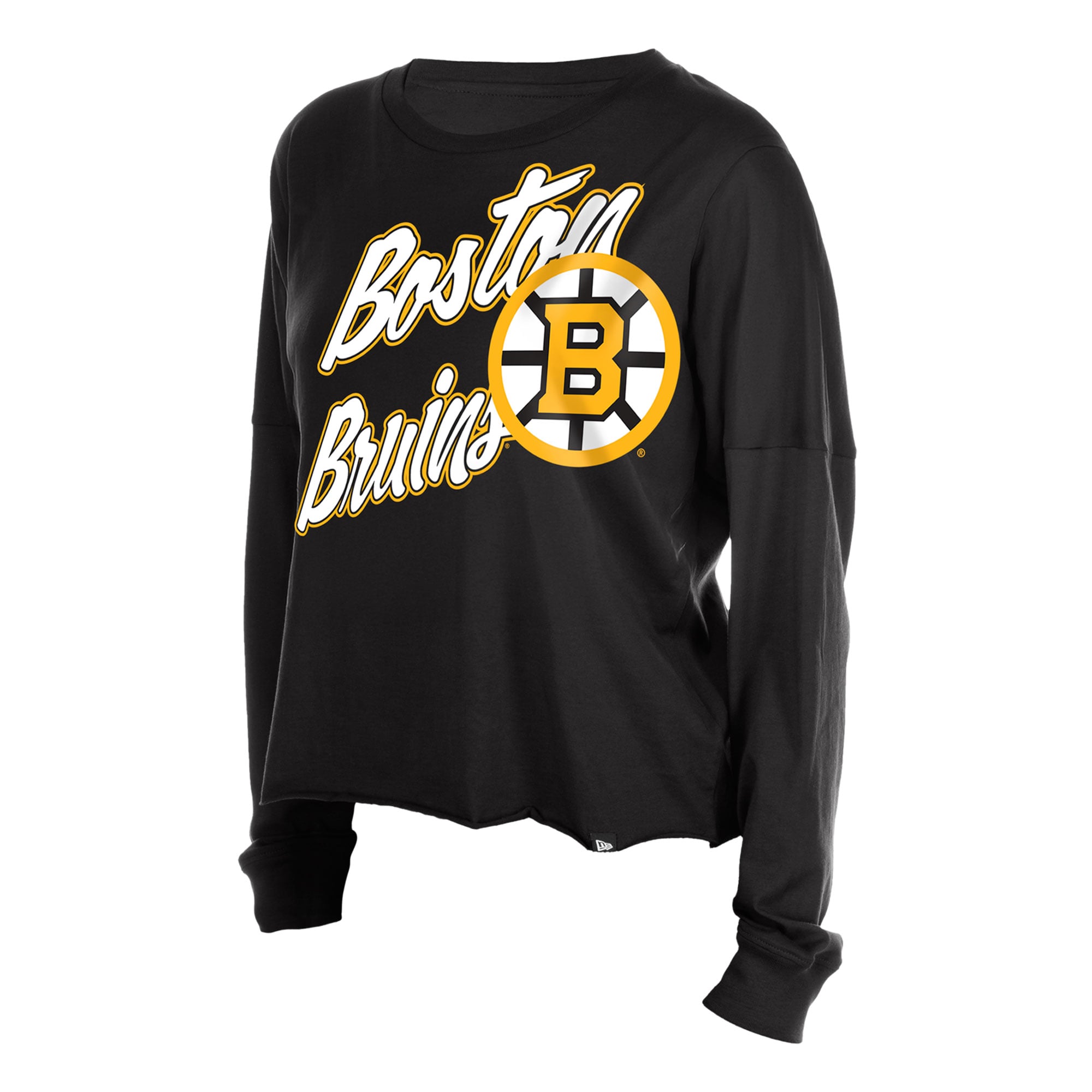 T-shirt à manches longues oversize New Era noir Boston Bruins pour femme