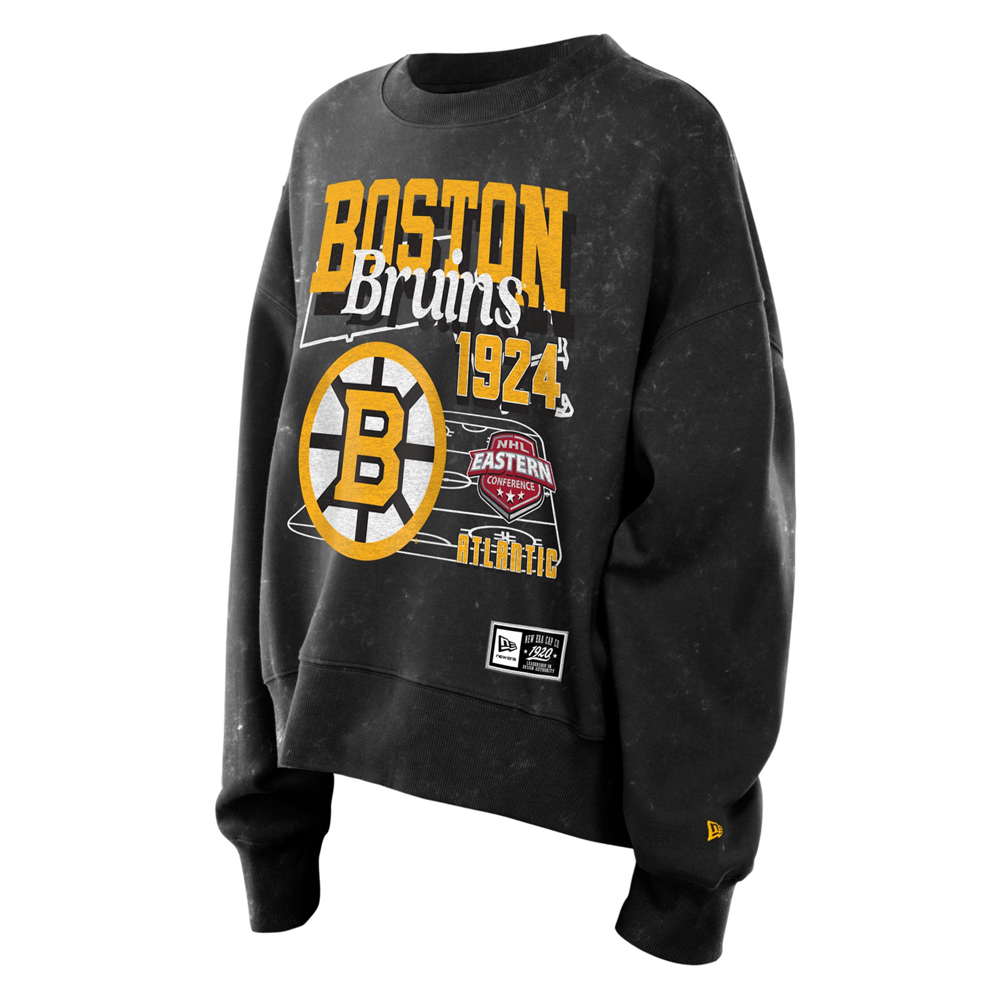 Sweat-shirt à col rond New Era noir Boston Bruins Throwback en molleton délavé minéral pour femme