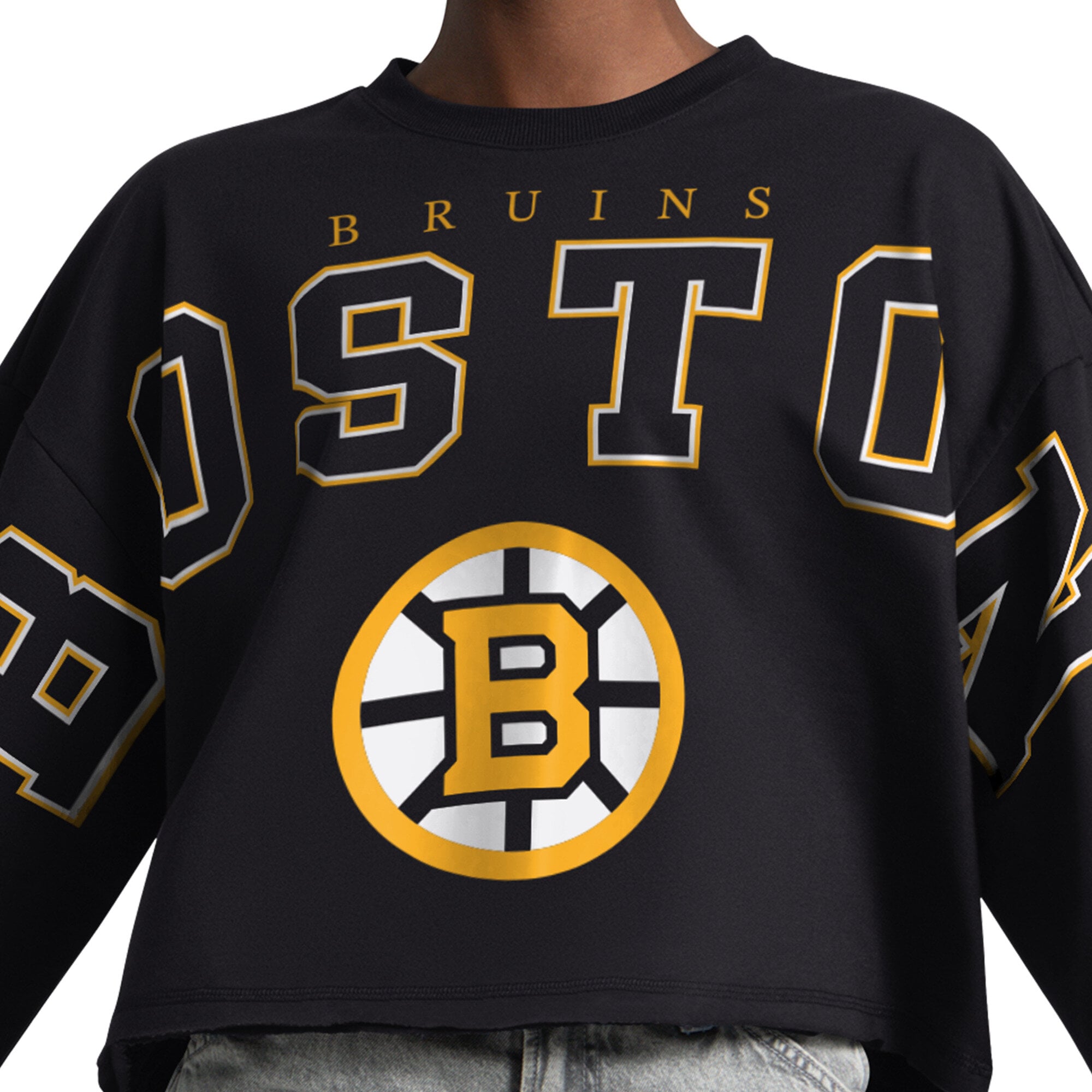 Sweat-shirt court à épaules tombantes Starter Black Boston Bruins pour femme