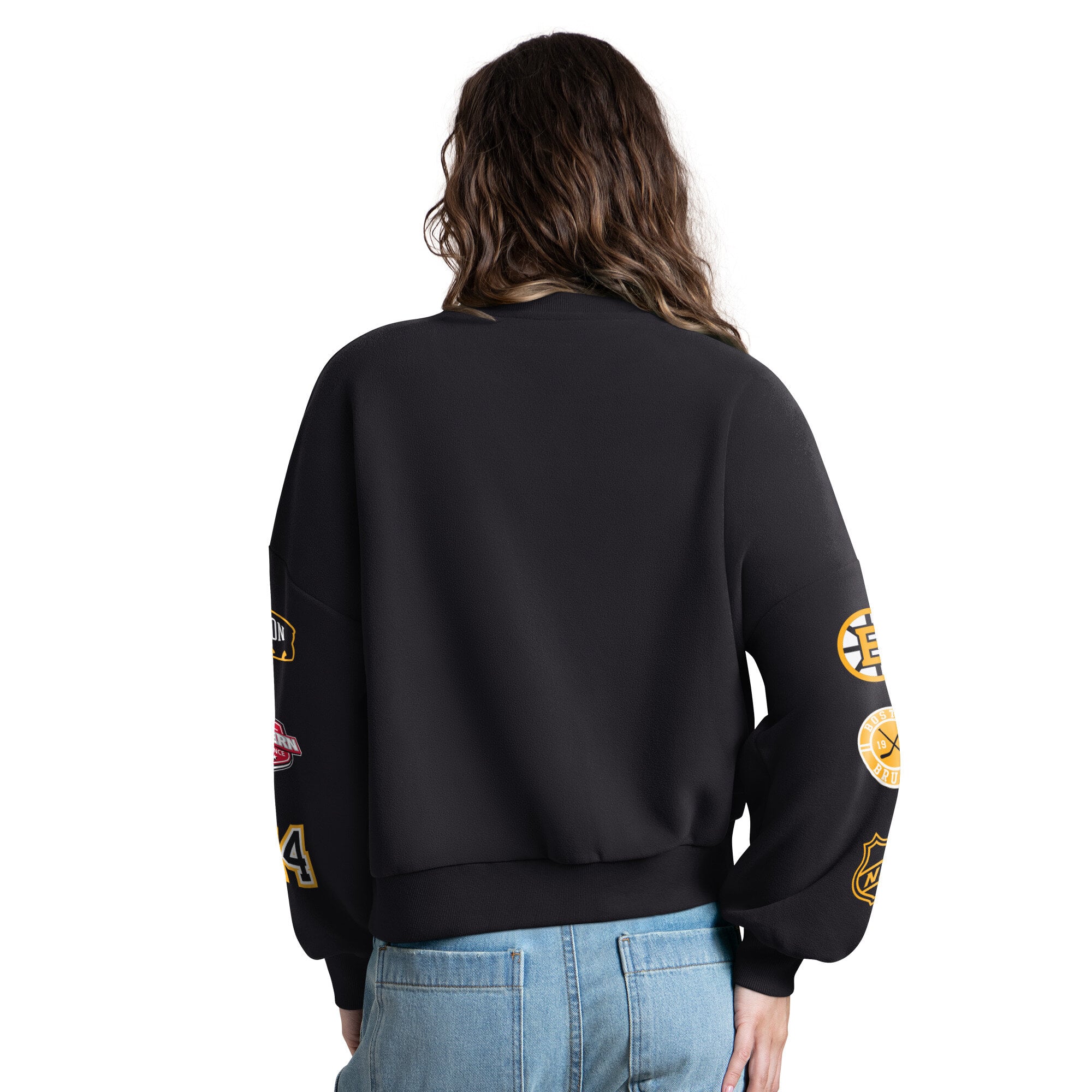 Sweat-shirt Starter noir pour femme, motif imprimé appliqué Boston Bruins sur les manches