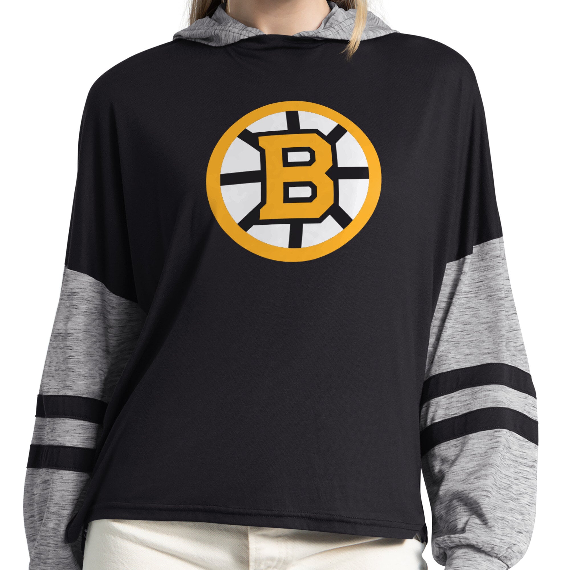 T-shirt à capuche manches longues Starter Black Boston Bruins Fuel Up pour femmes
