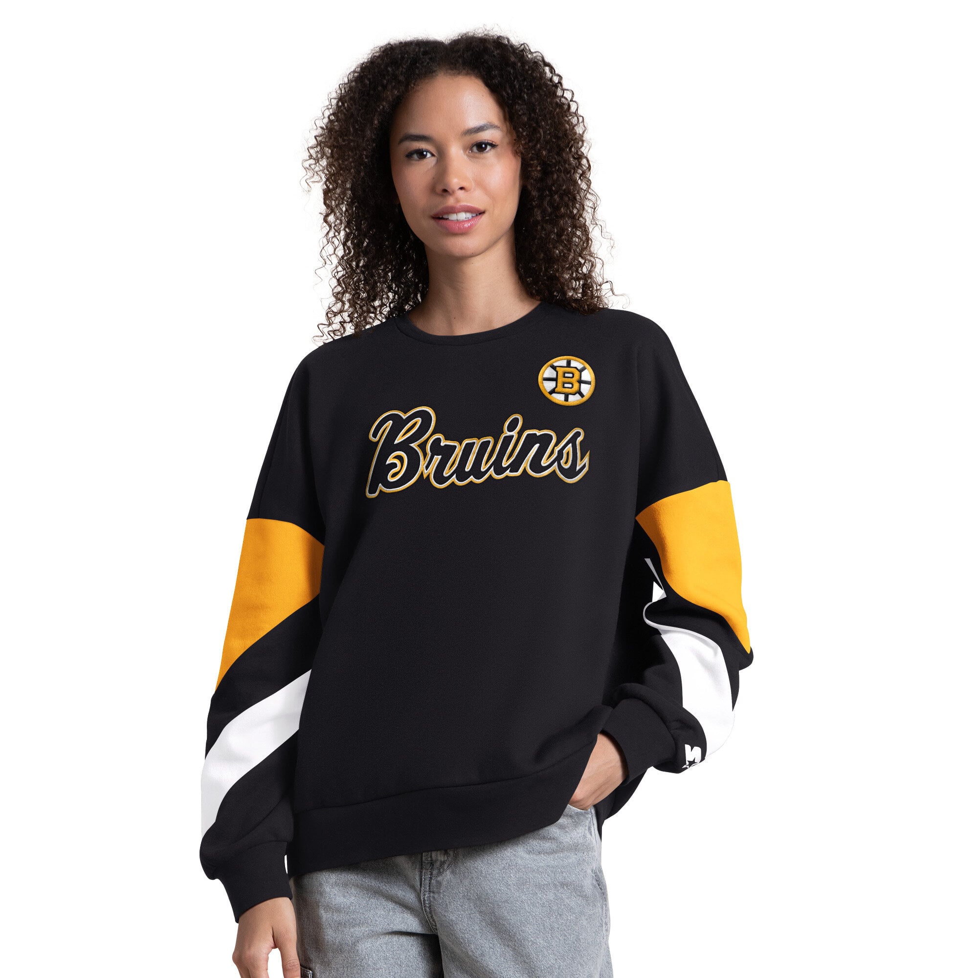 Sweat-shirt à manches longues et color block noir Starter pour femme, Boston Bruins Grand Slam.