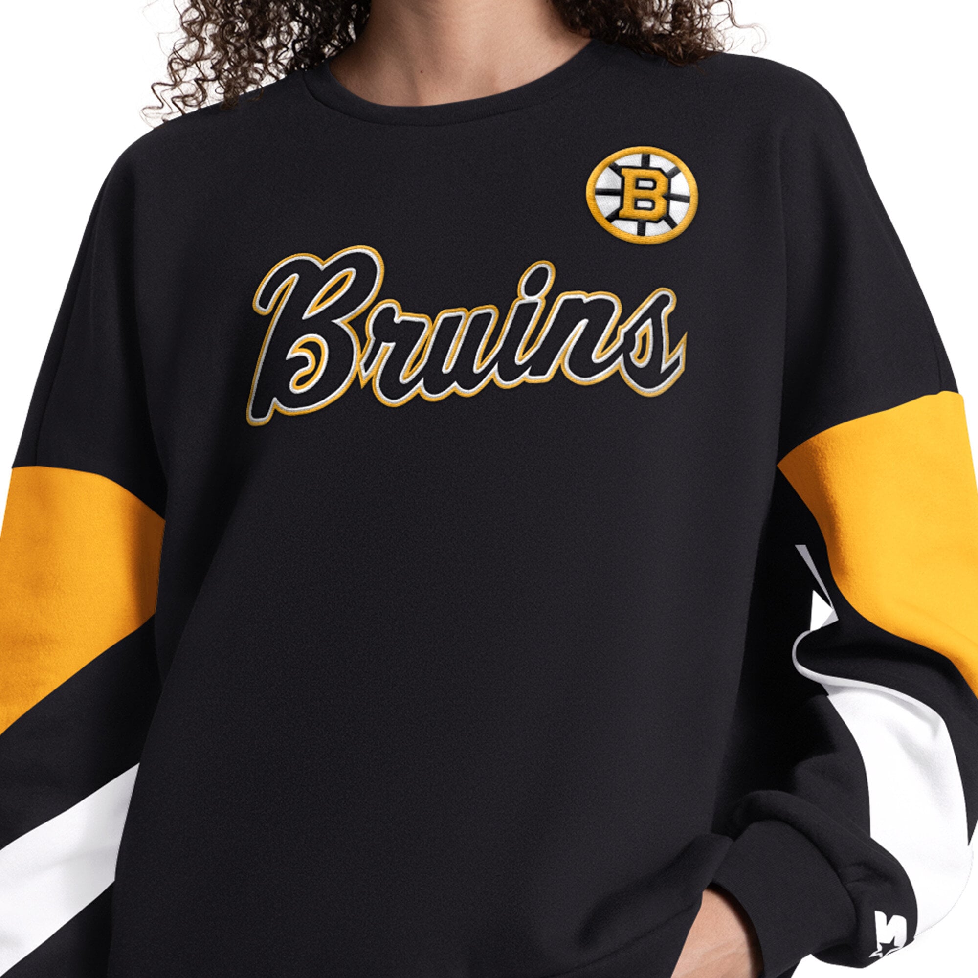 Sweat-shirt à manches longues et color block noir Starter pour femme, Boston Bruins Grand Slam.