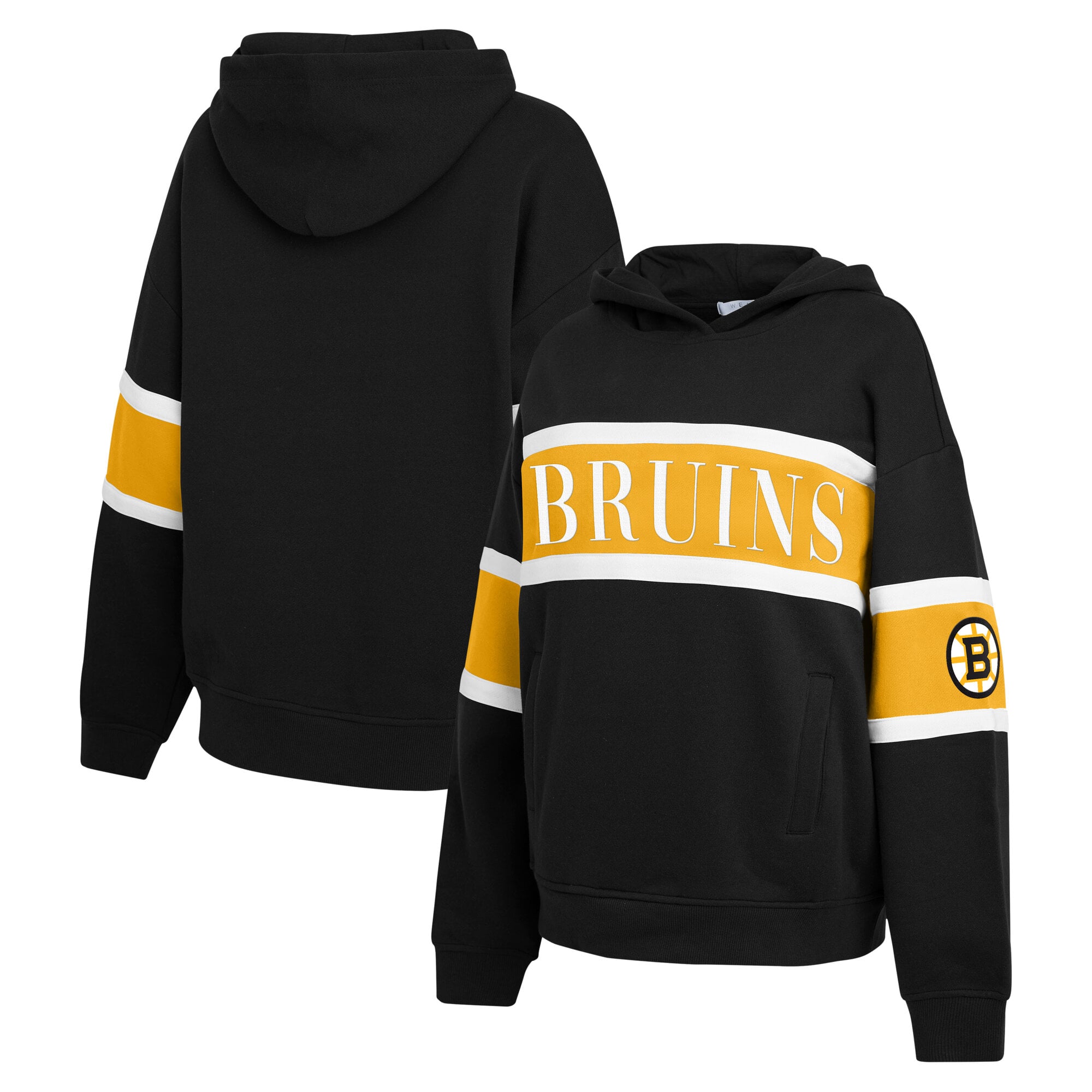 Sweat à capuche rayé noir Boston Bruins de la marque WEAR by Erin Andrews pour femme