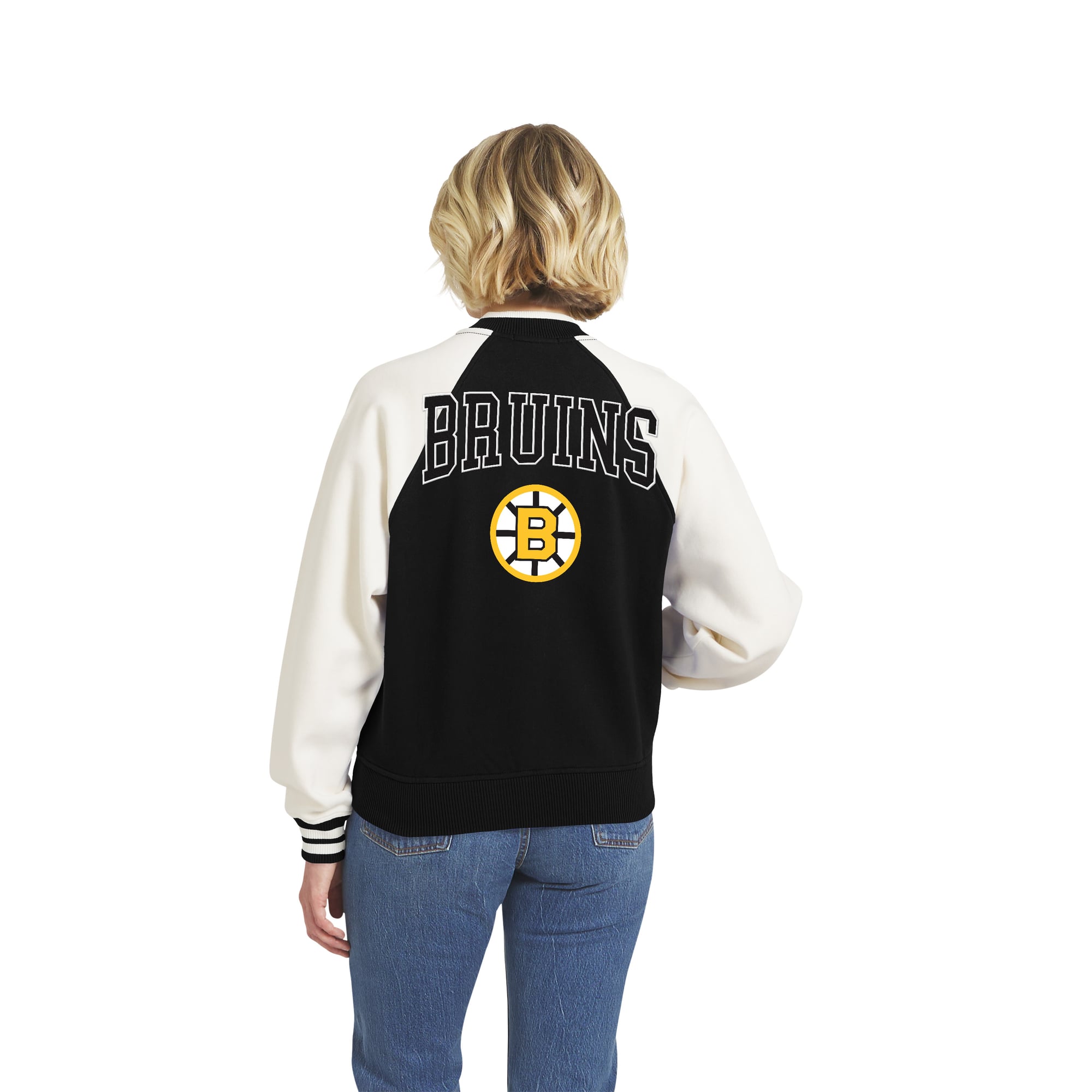 Veste polaire universitaire zippée Boston Bruins noire et blanche pour femme de la marque WEAR by Erin Andrews