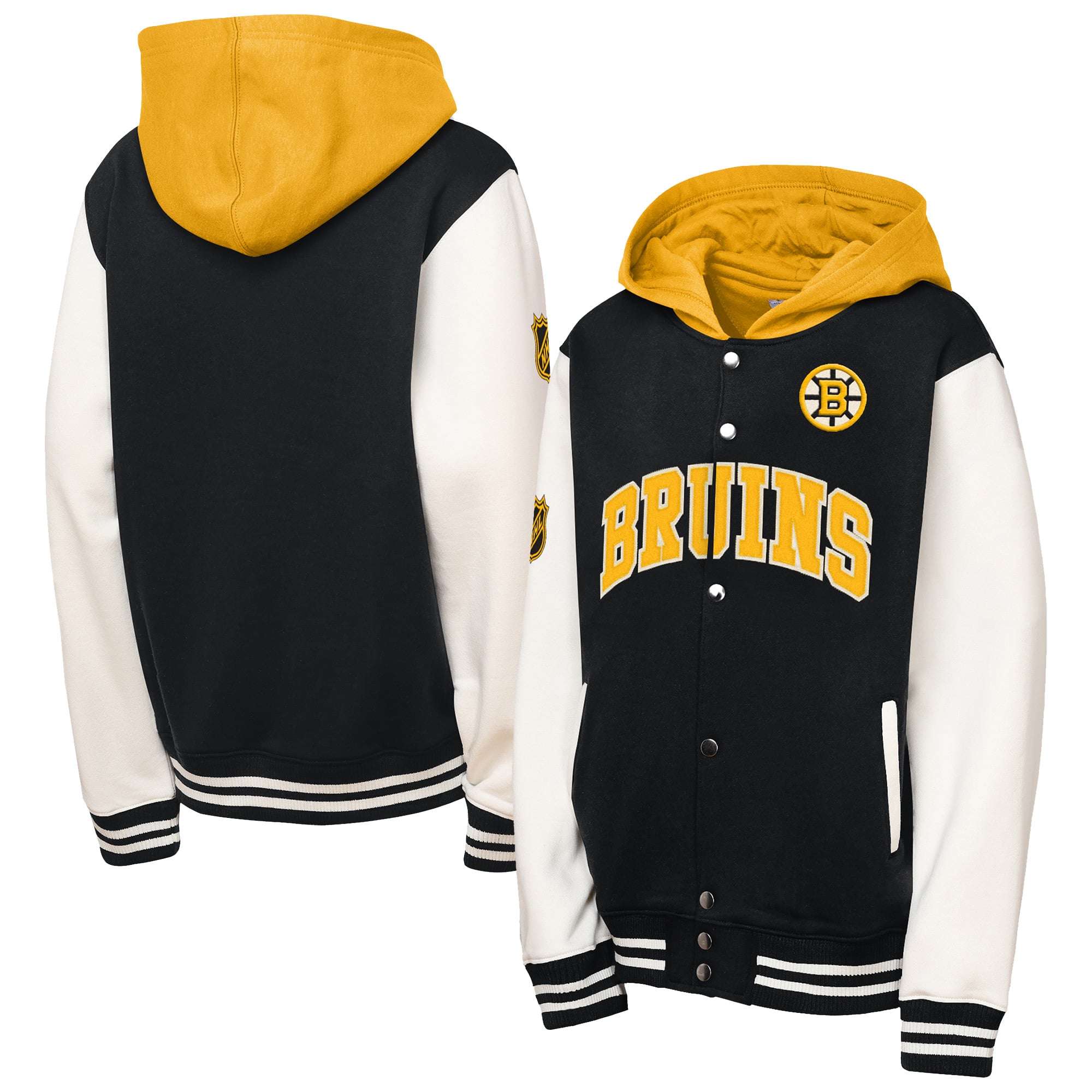 Veste polaire Mitchell & Ness noire Boston Bruins pour enfant, fermeture à boutons-pression.