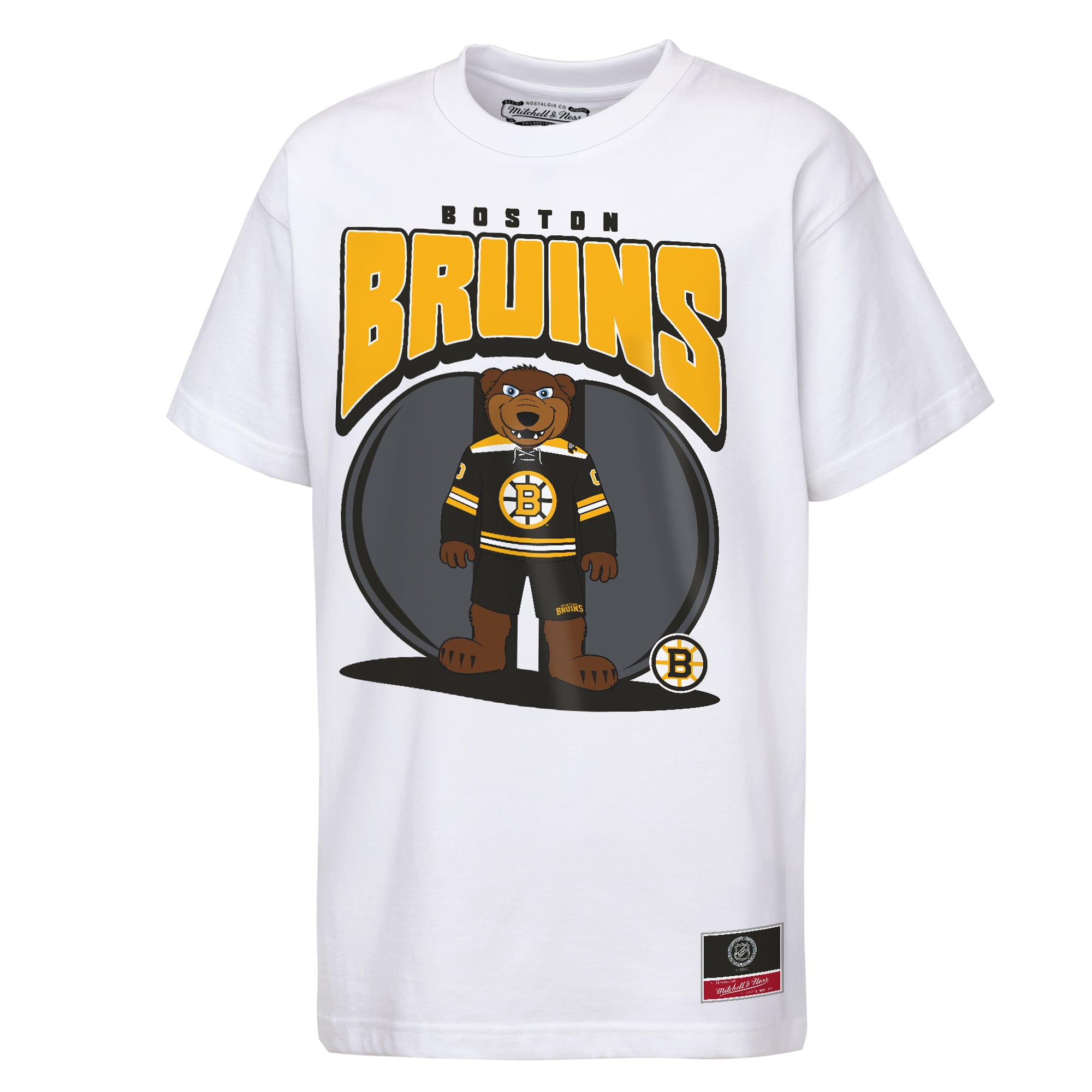 T-shirt Mitchell & Ness blanc pour enfant Boston Bruins Mascot Mania