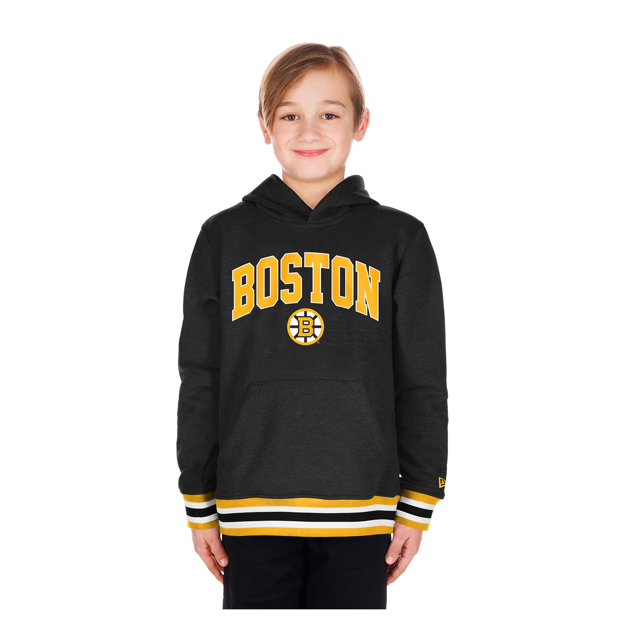 Youth New Era Black Boston Bruins Knit Trim Pullover Hoodie