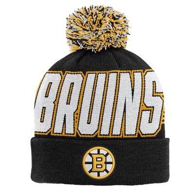 Boston Bruins Outerstuff Youth Cuffed Knit Hat with Pom - Black