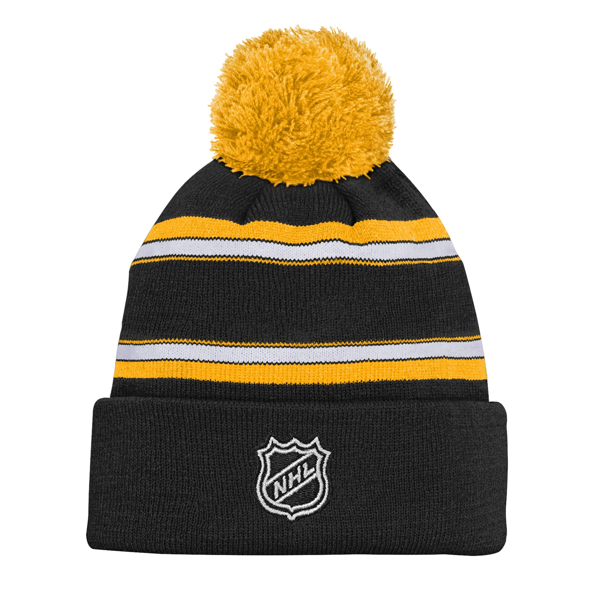 Bonnet en tricot jacquard noir à revers et pompon des Bruins de Boston pour jeunes Outerstuff