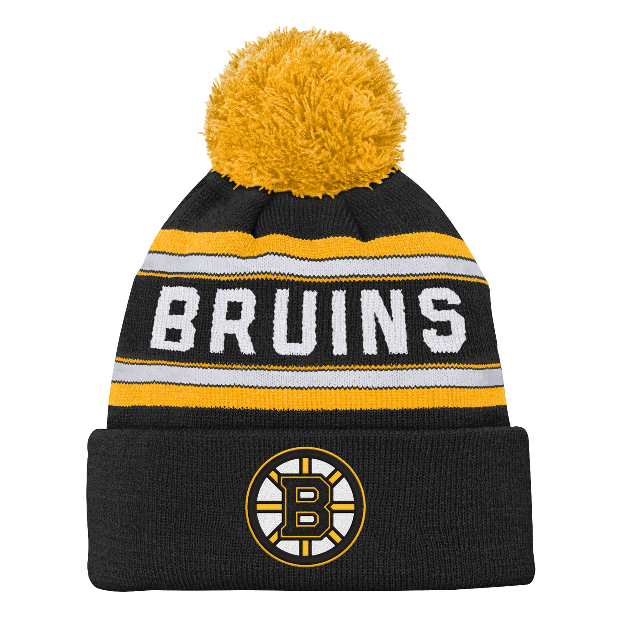 Bonnet en tricot jacquard noir à revers et pompon des Bruins de Boston pour jeunes Outerstuff