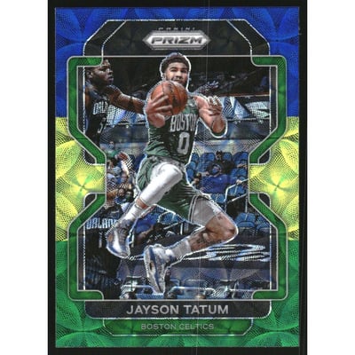 2021-22 Panini Prizm Prizms Choice Blue Yellow and Green #13 Jayson Tatum