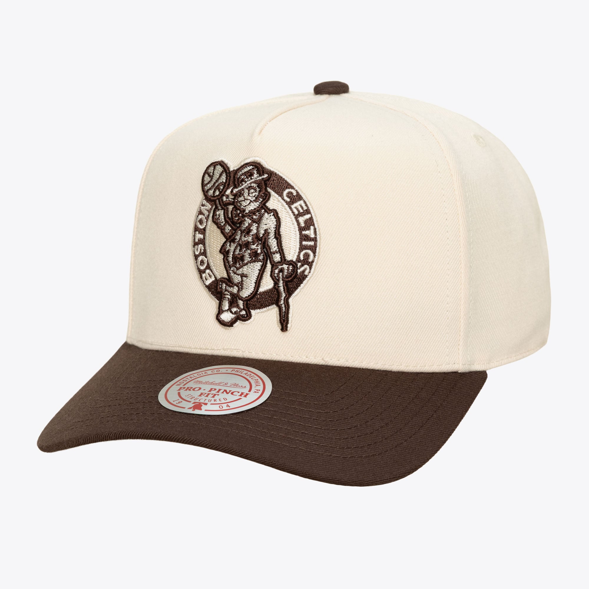 Boston Celtics Cream & Brown Pro Pinch Snapback Hat