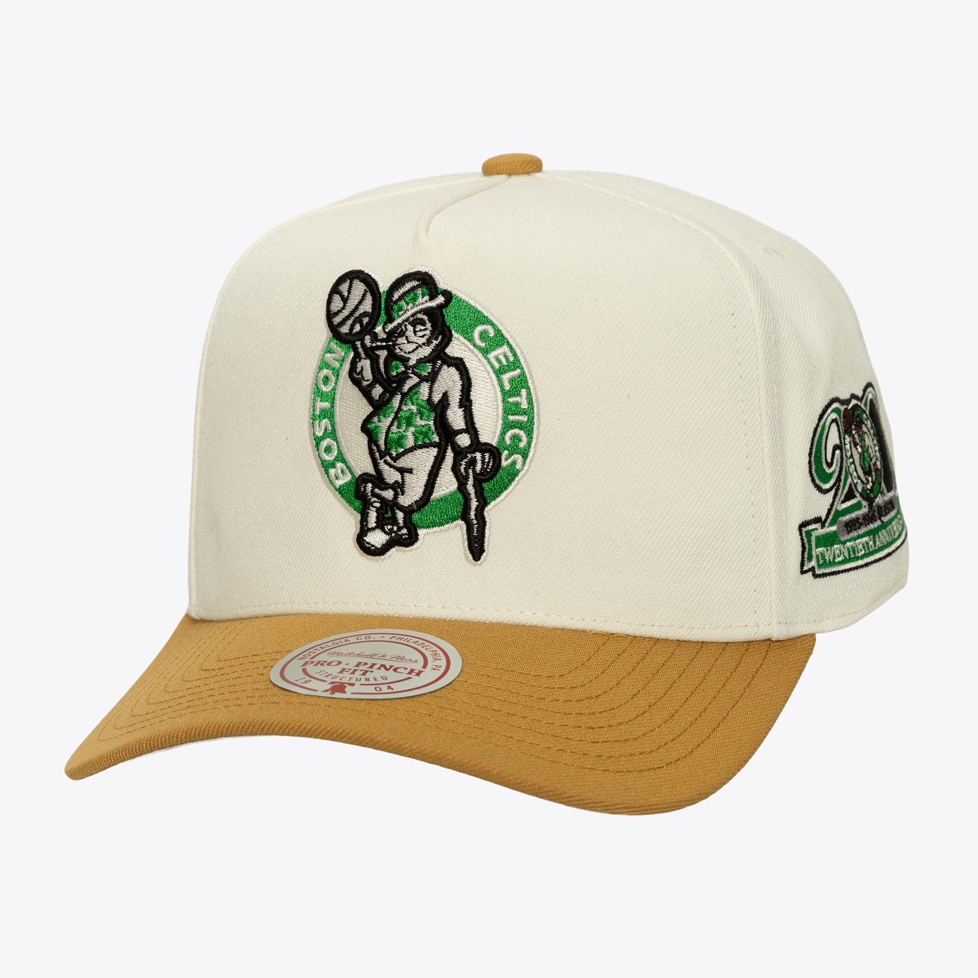 Boston Celtics Cream/Brown Hardwood Classics Dusted Double Pro Pinch Snapback Hat