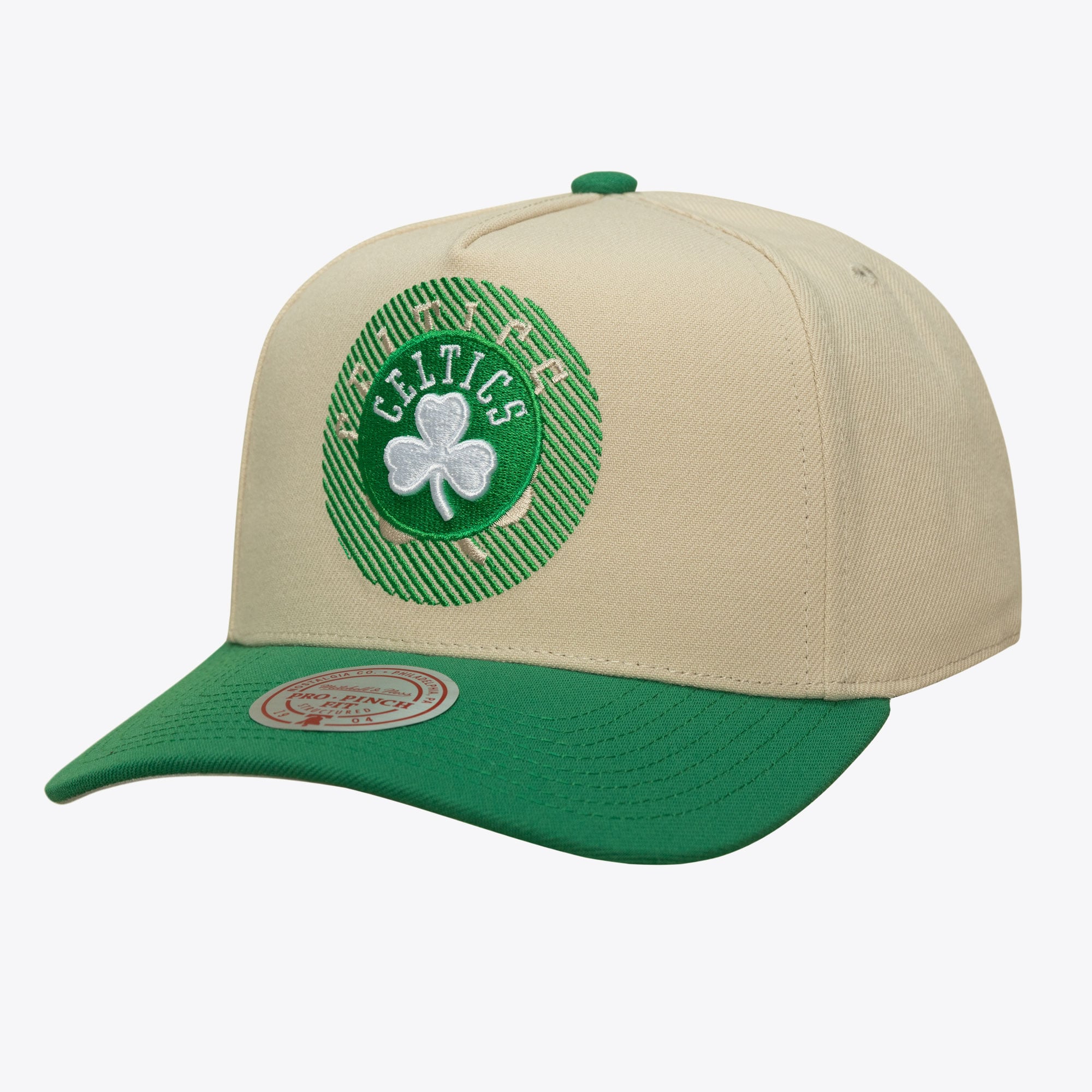Boston Celtics Cream/Kelly Green Off Tilted Pro Pinch Snapback Hat