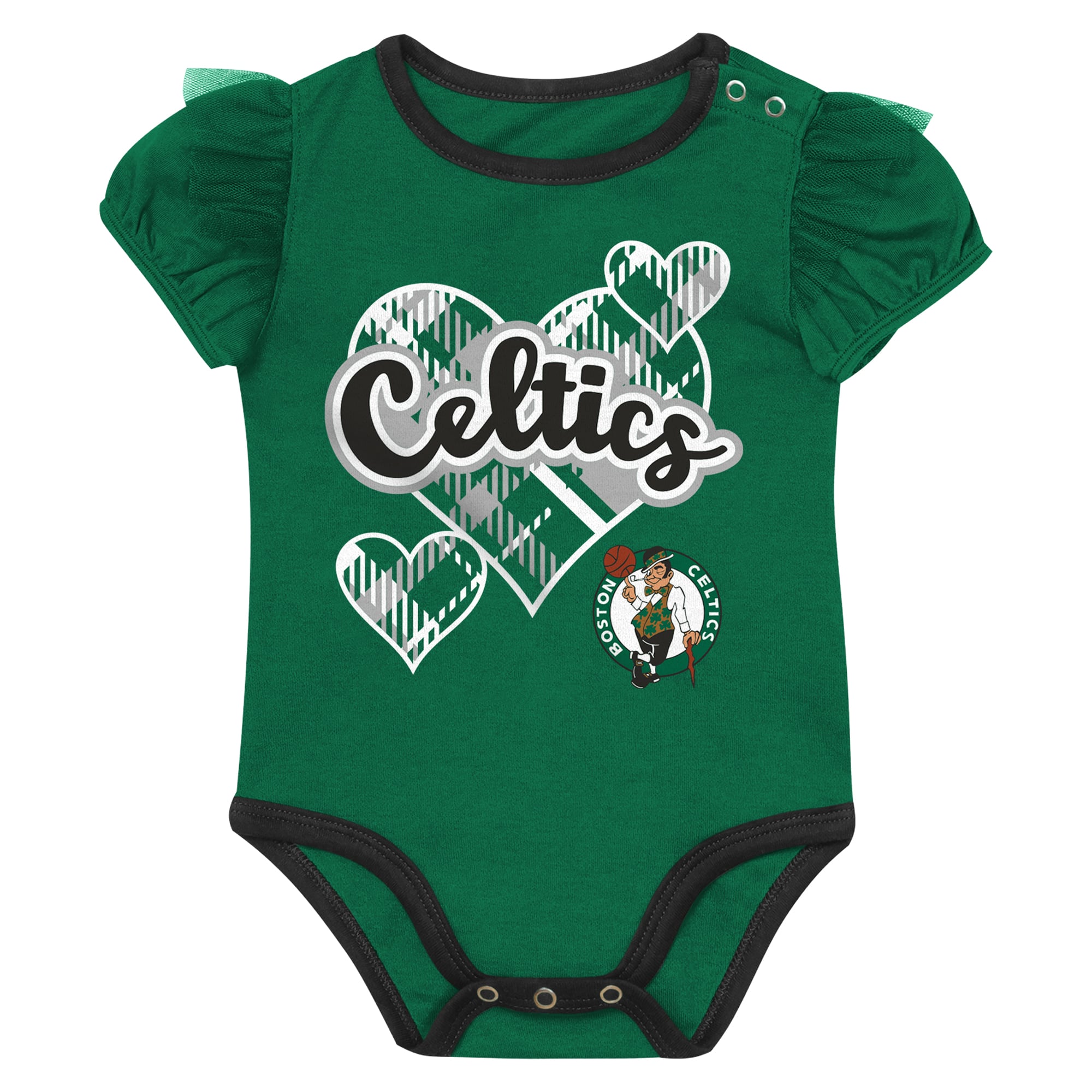 Ensemble body, pantalon et bandeau Outerstuff vert Kelly/gris Boston Celtics pour bébé fille, motif cœur de l'équipe