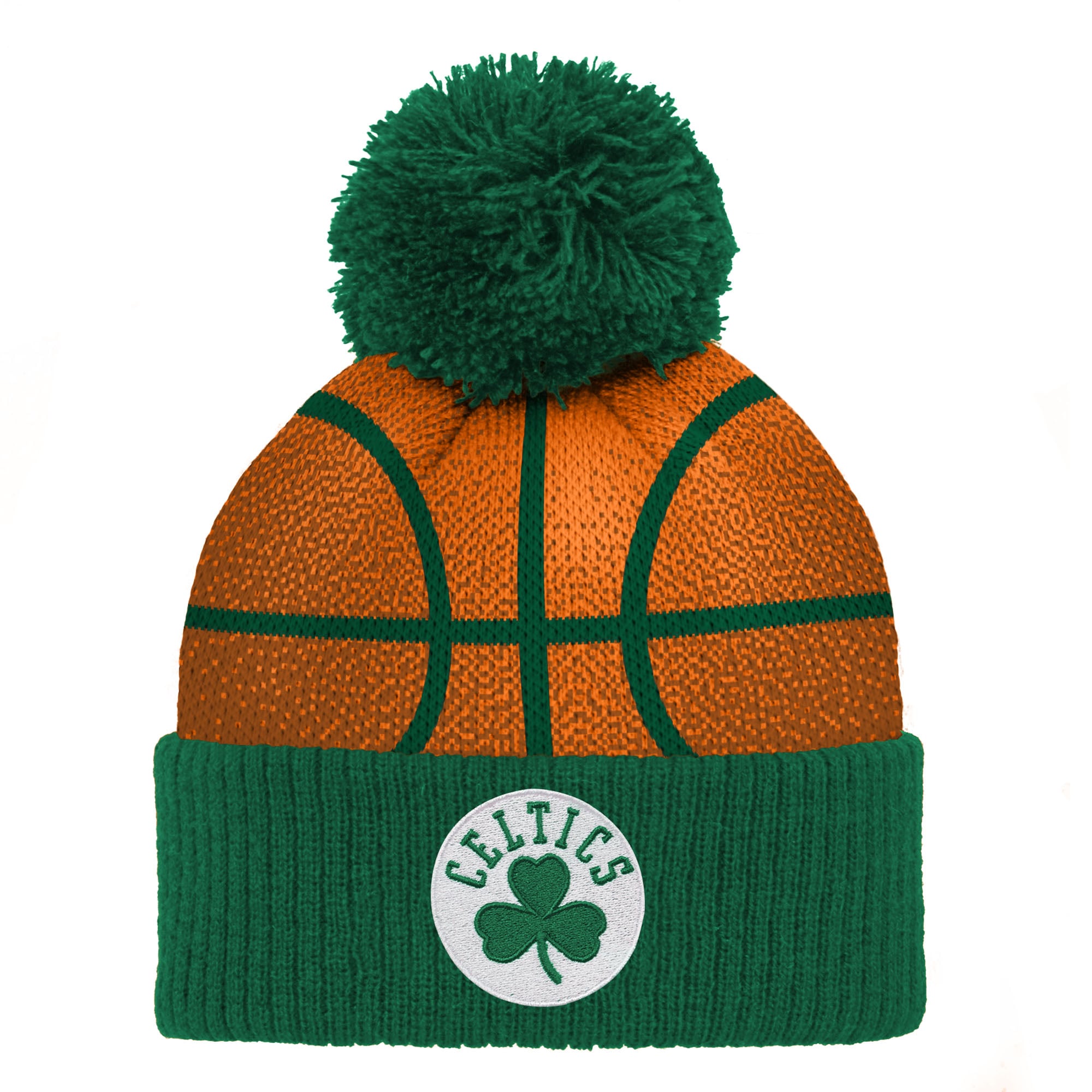 Bonnet en tricot à revers et pompon pour bébé avec tête de basket-ball des Boston Celtics de Kelly Green