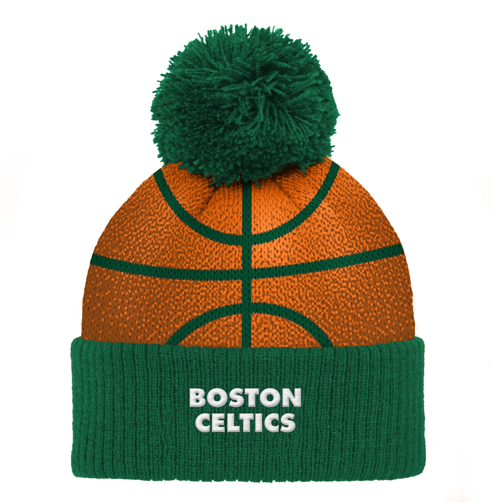 Bonnet en tricot à revers et pompon pour bébé avec tête de basket-ball des Boston Celtics de Kelly Green