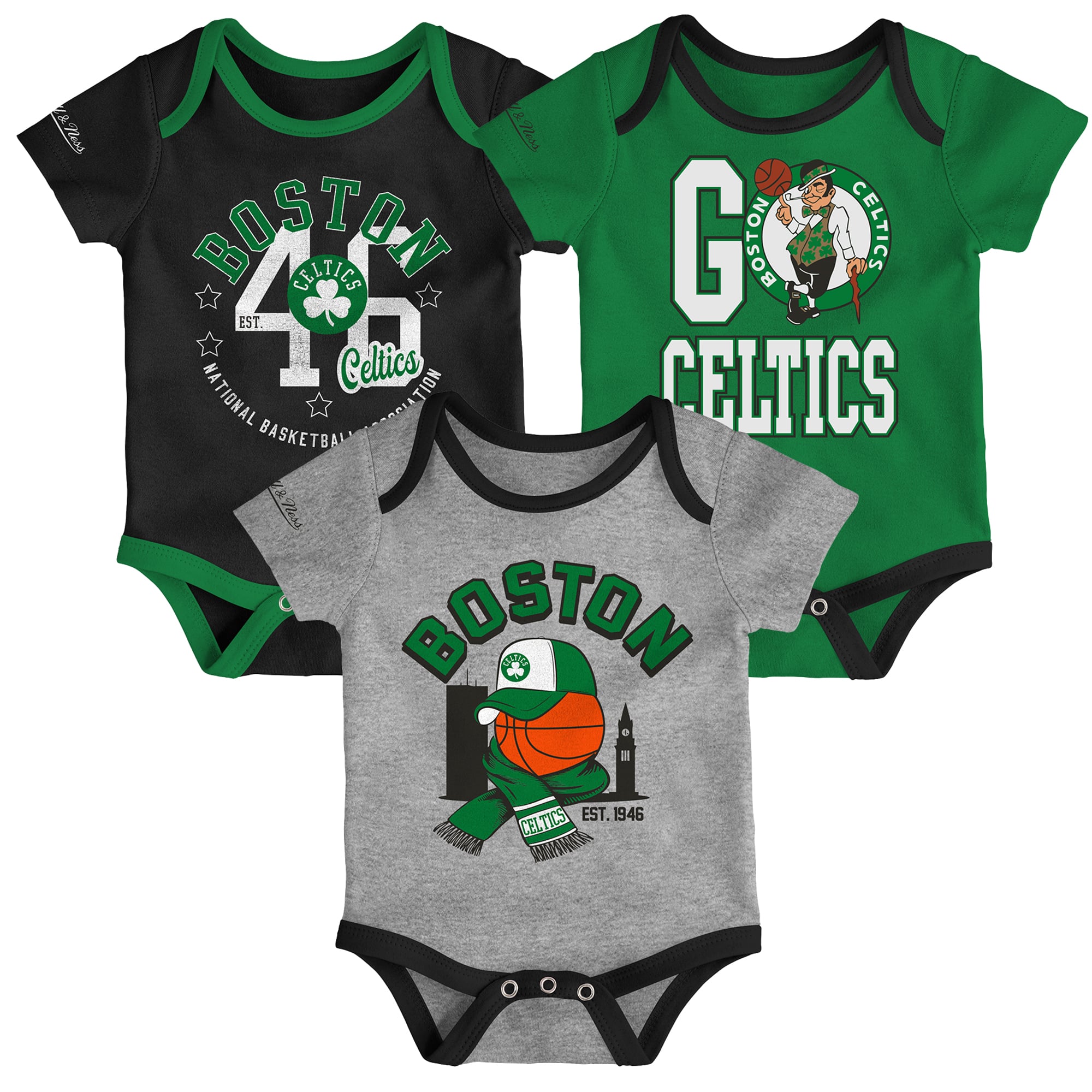 Ensemble de 3 bodies Mitchell & Ness pour bébé, aux couleurs des Boston Celtics