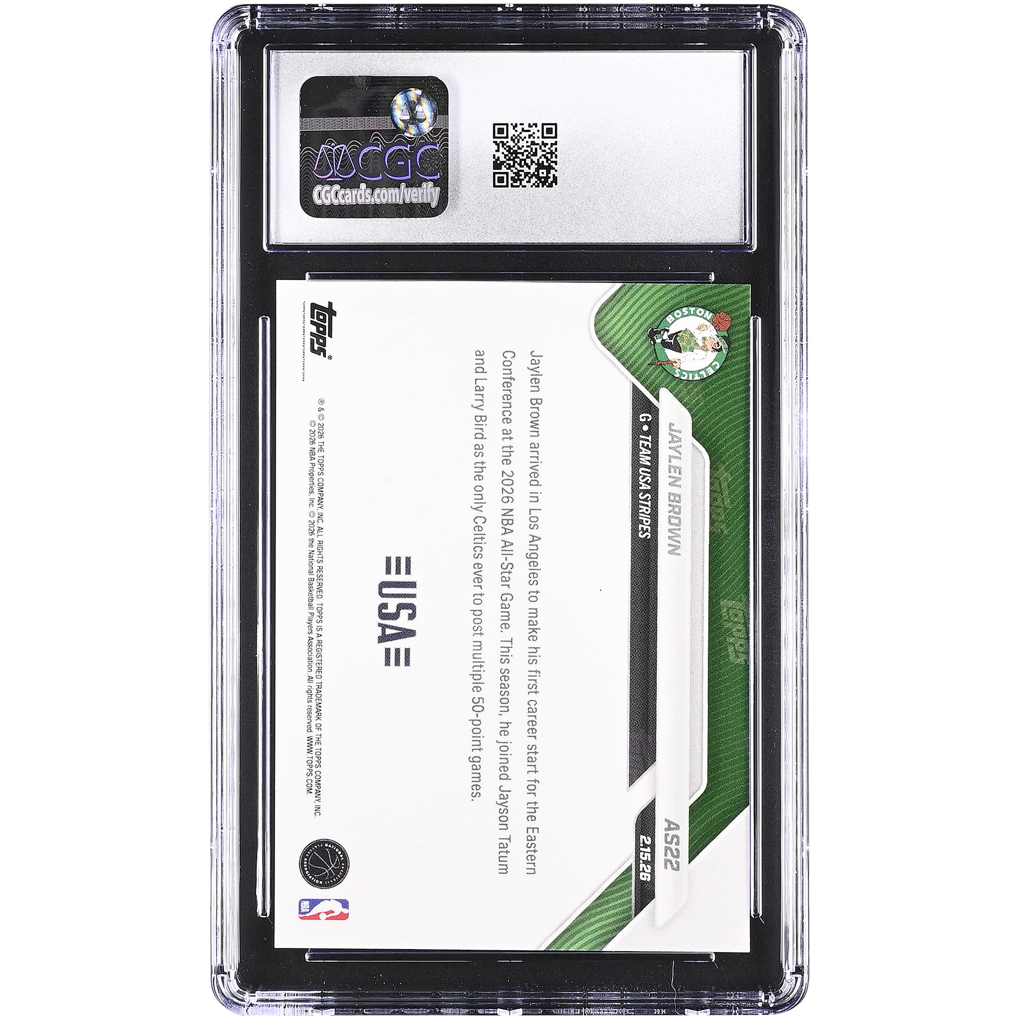 Carte Jaylen Brown Boston Celtics 2025-26 Topps Now All-Star Game #AS22 authentifiée CGC 9.5