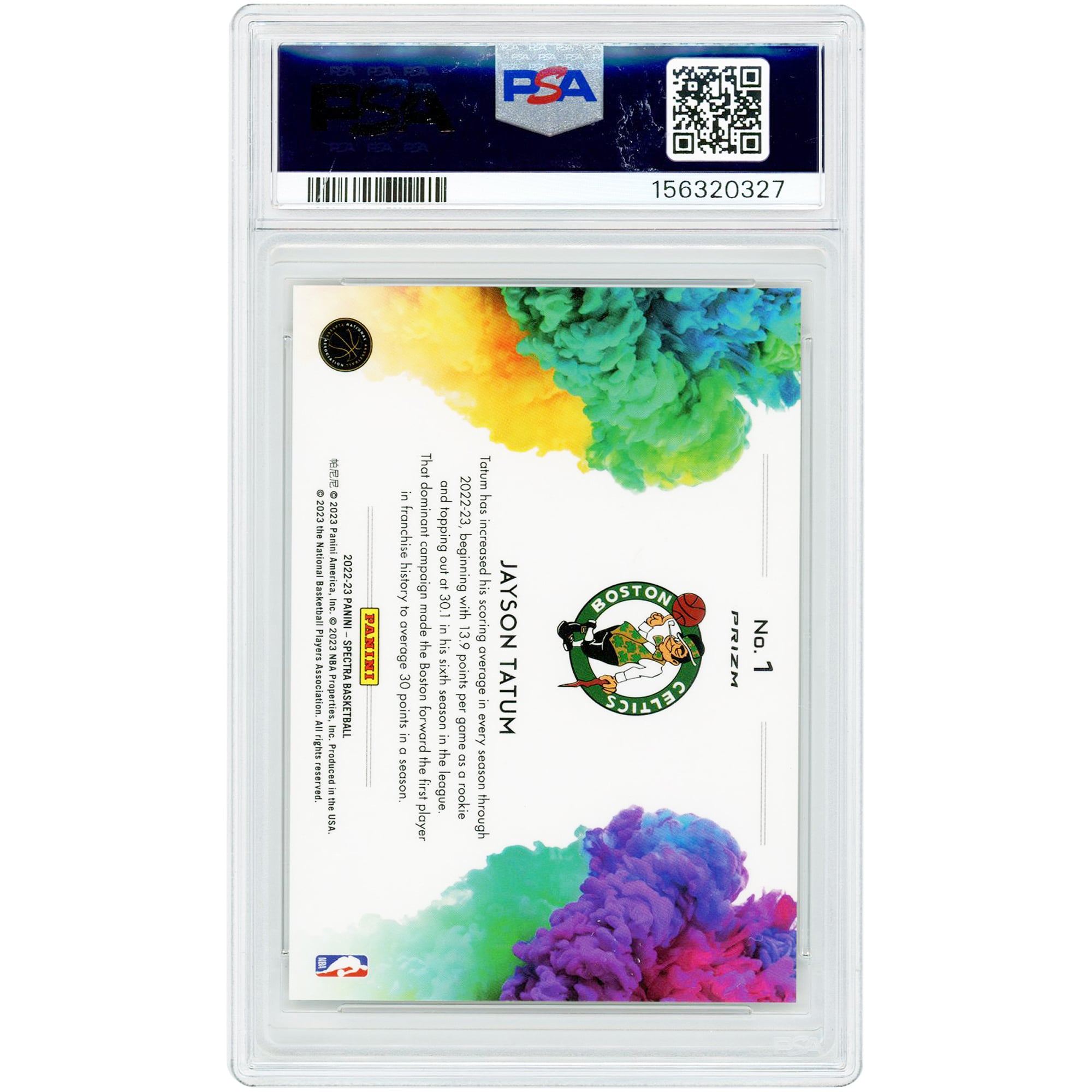 Carte Jayson Tatum Boston Celtics 2022-23 Panini Spectra Color Blast Case Hit #1 authentifiée PSA (10 cartes)