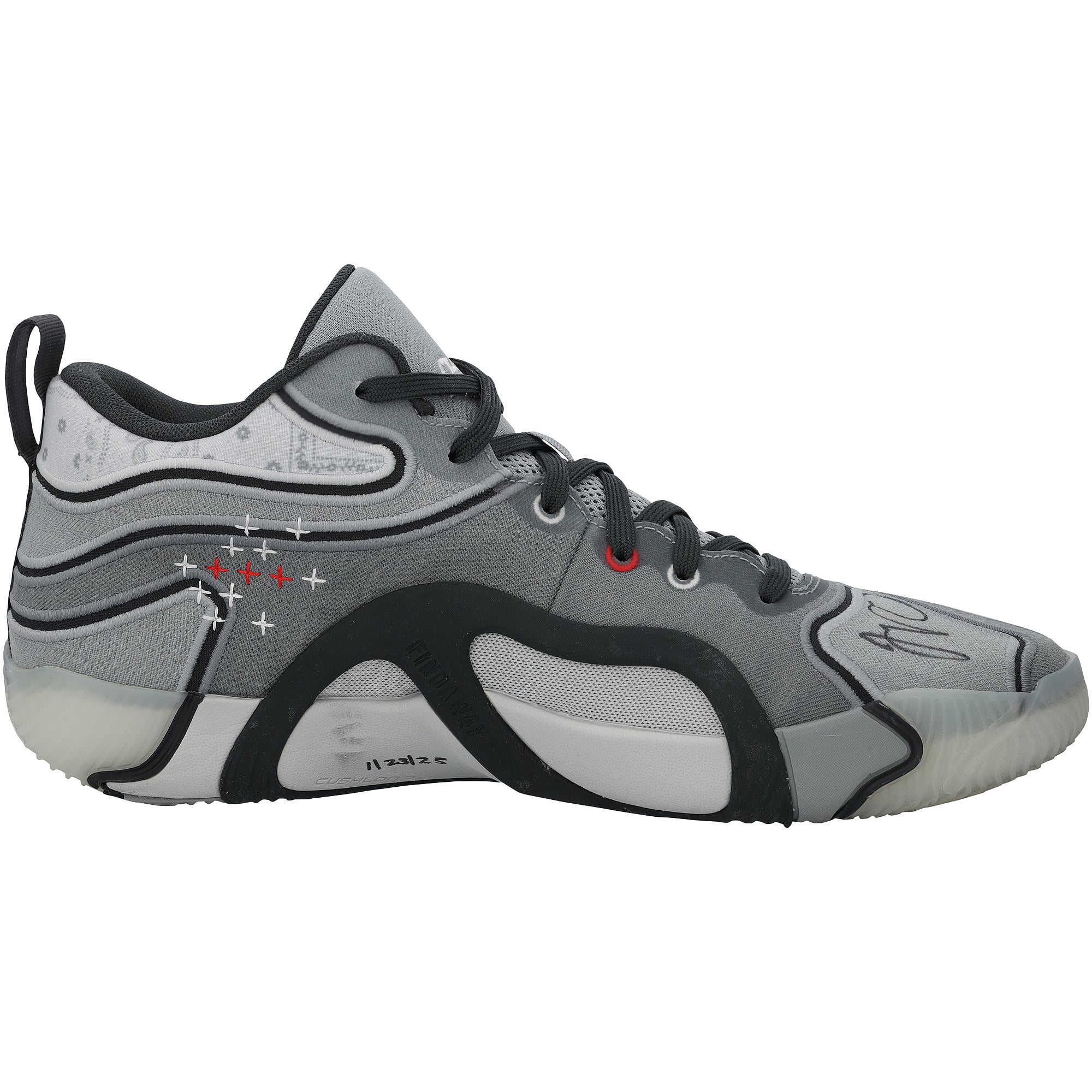 Chaussures Jordan grises autographiées portées par Jayson Tatum (Boston Celtics) lors du match contre les Los Angeles Lakers le 23 janvier 2025
