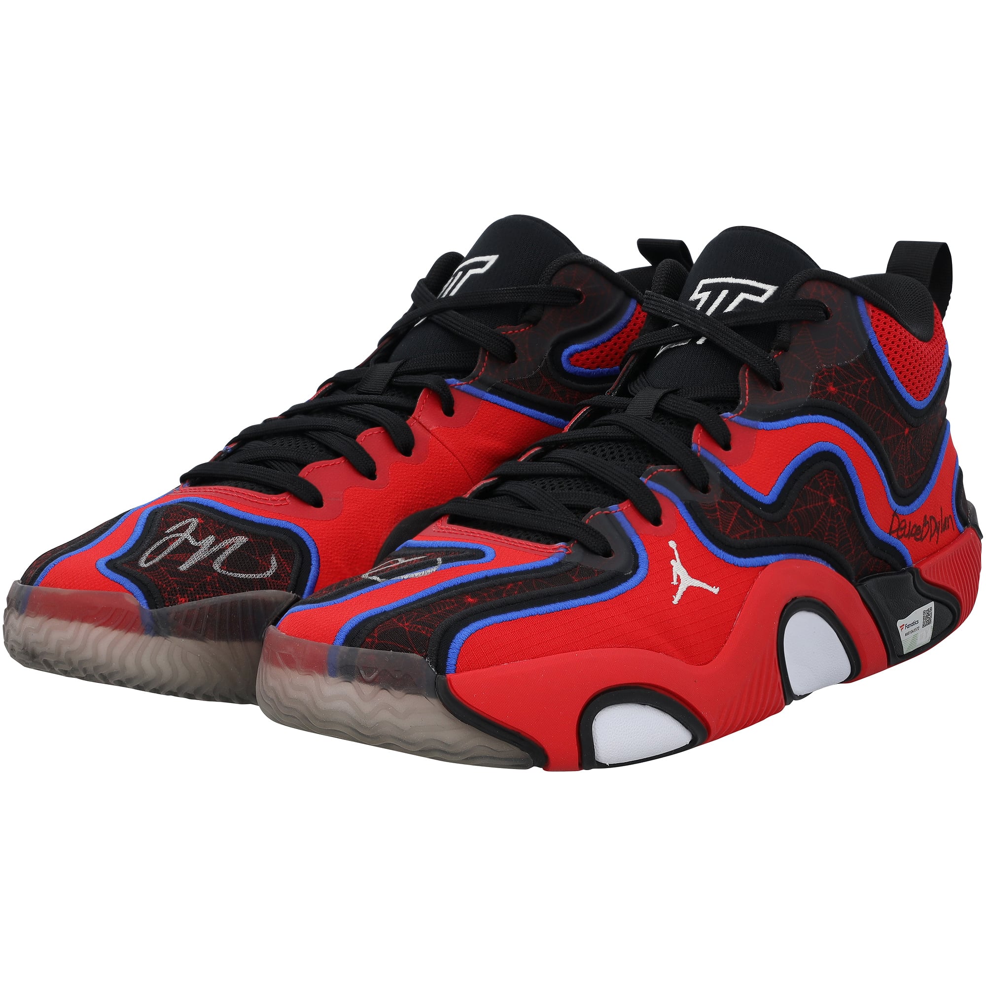 Chaussures Jordan rouges autographiées portées par Jayson Tatum lors du match des Boston Celtics contre les Toronto Raptors le 25 février 2025