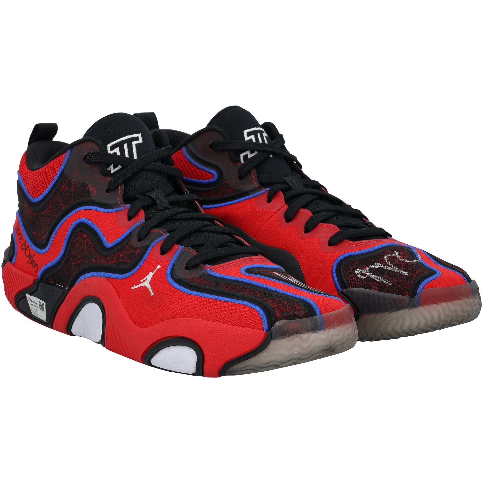 Chaussures Jordan rouges autographiées portées par Jayson Tatum lors du match des Boston Celtics contre les Toronto Raptors le 25 février 2025