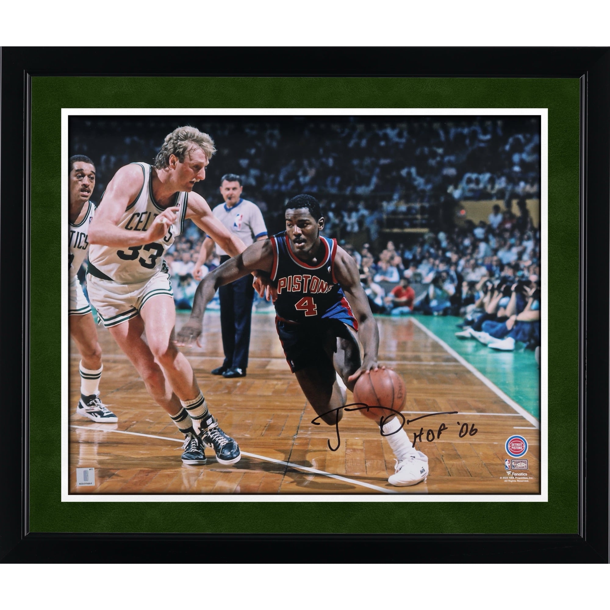 Joe Dumars, Larry Bird Boston Celtics Autographed 16" x 20" Photograph with "HOF 06" Inscription