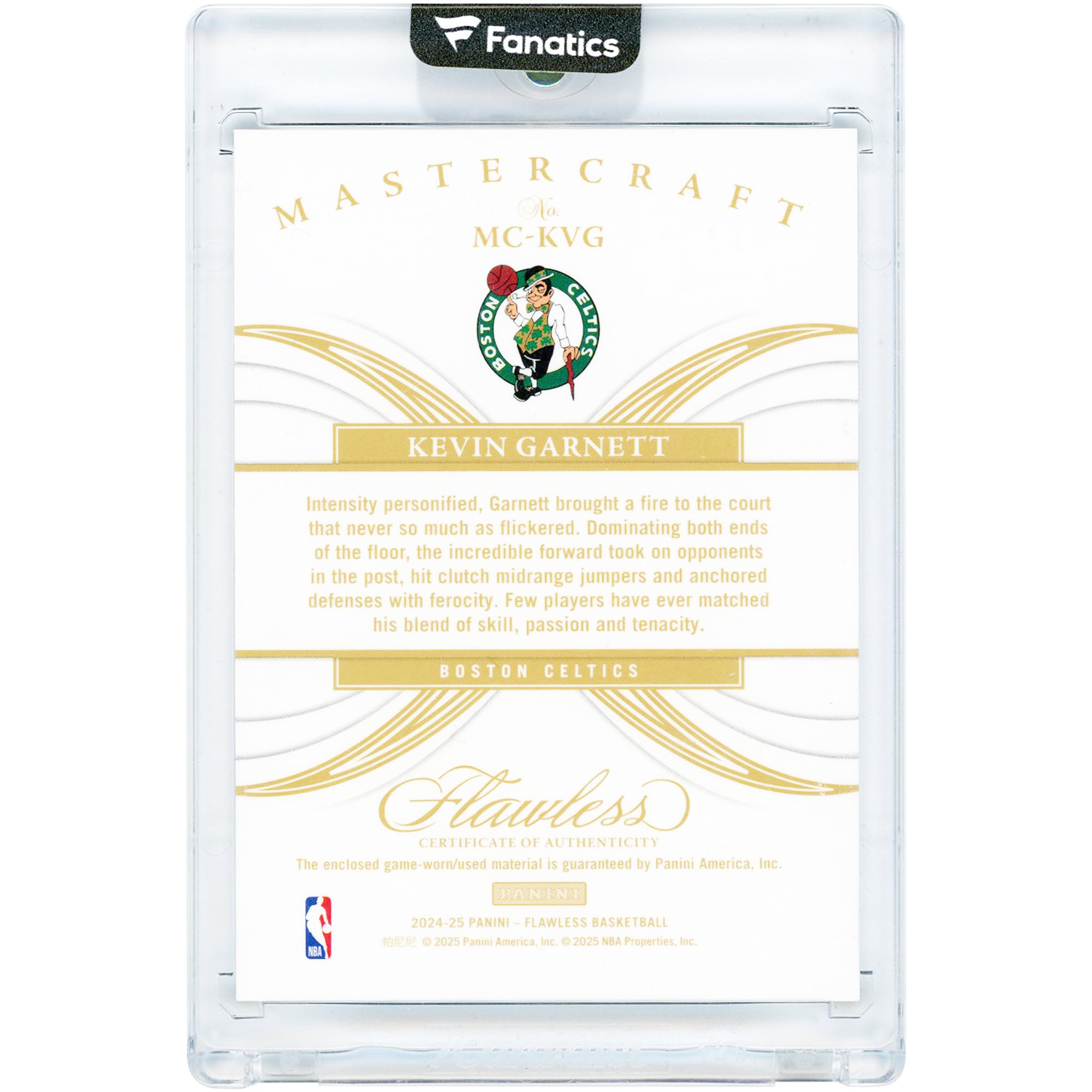 Kevin Garnett Boston Celtics 2024-25 Panini Flawless Mastercraft Game-Worn Relic #MC-KVG #2/5 Card