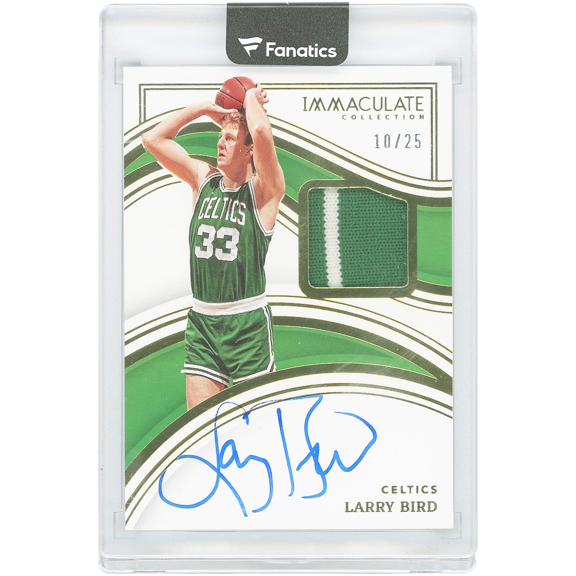 Carte autographiée de Larry Bird (Boston Celtics) 2022-23 Panini Immaculate Collection Patch Autographs Relic #IPA-LBI #10/25