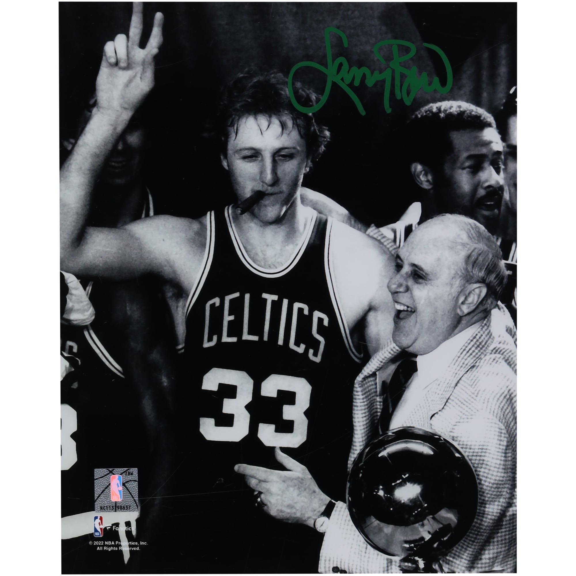 Célébration de cigares autographiée par Larry Bird des Boston Celtics 8" x 10" avec photo rouge