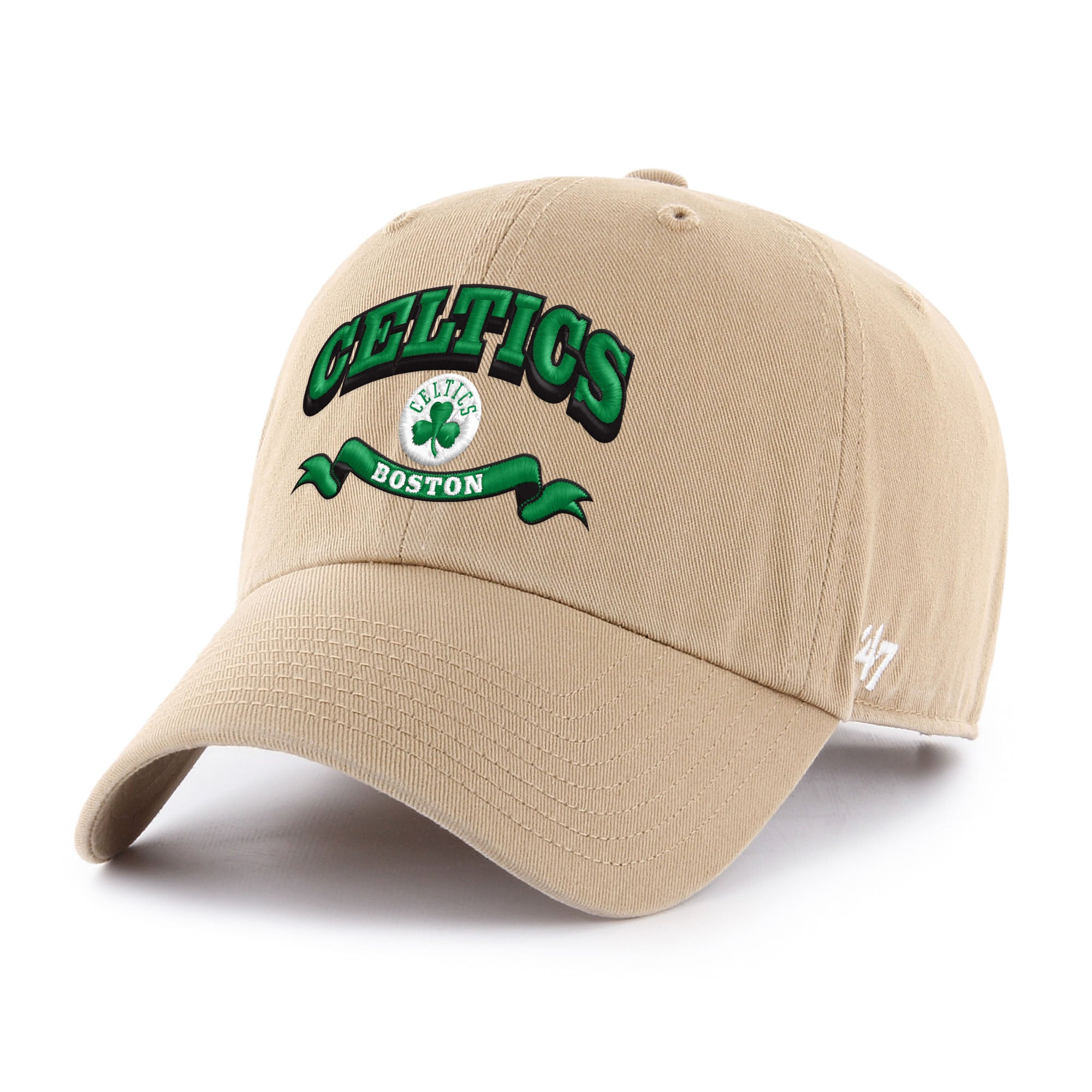 Men's Boston Celtics '47 Khaki Fast Break Chase Region Clean Up Adjustable Hat