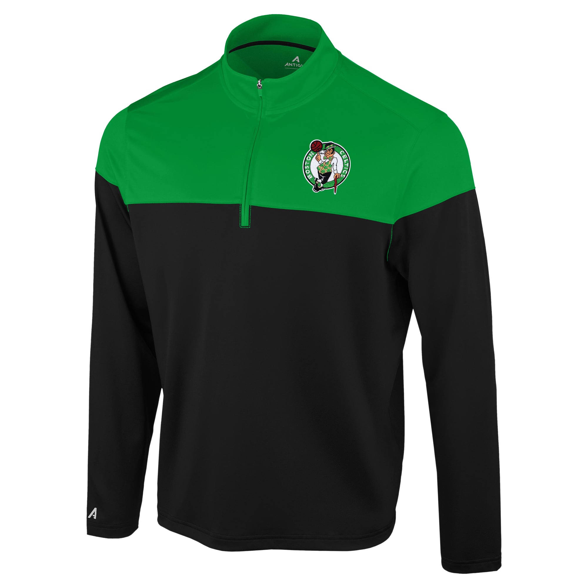Pull à col zippé Antigua noir/vert Kelly Boston Celtics pour homme