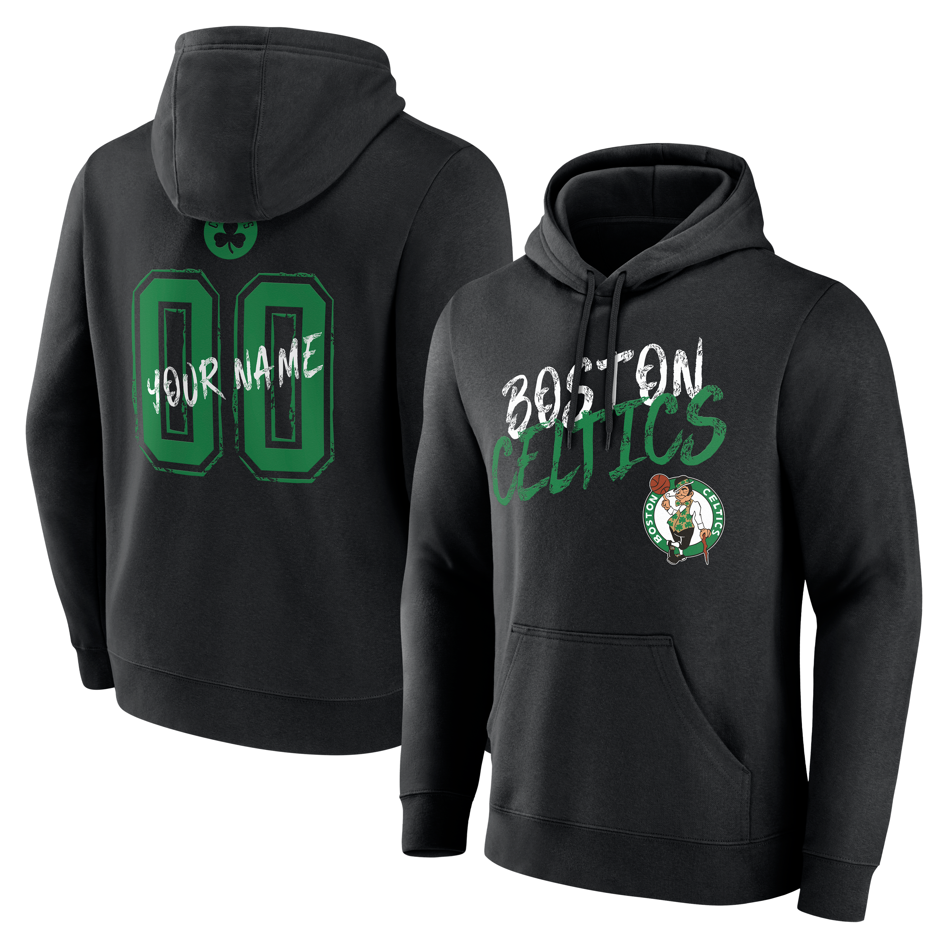Sweat à capuche noir Boston Celtics Hustle pour homme, personnalisé avec nom et numéro.