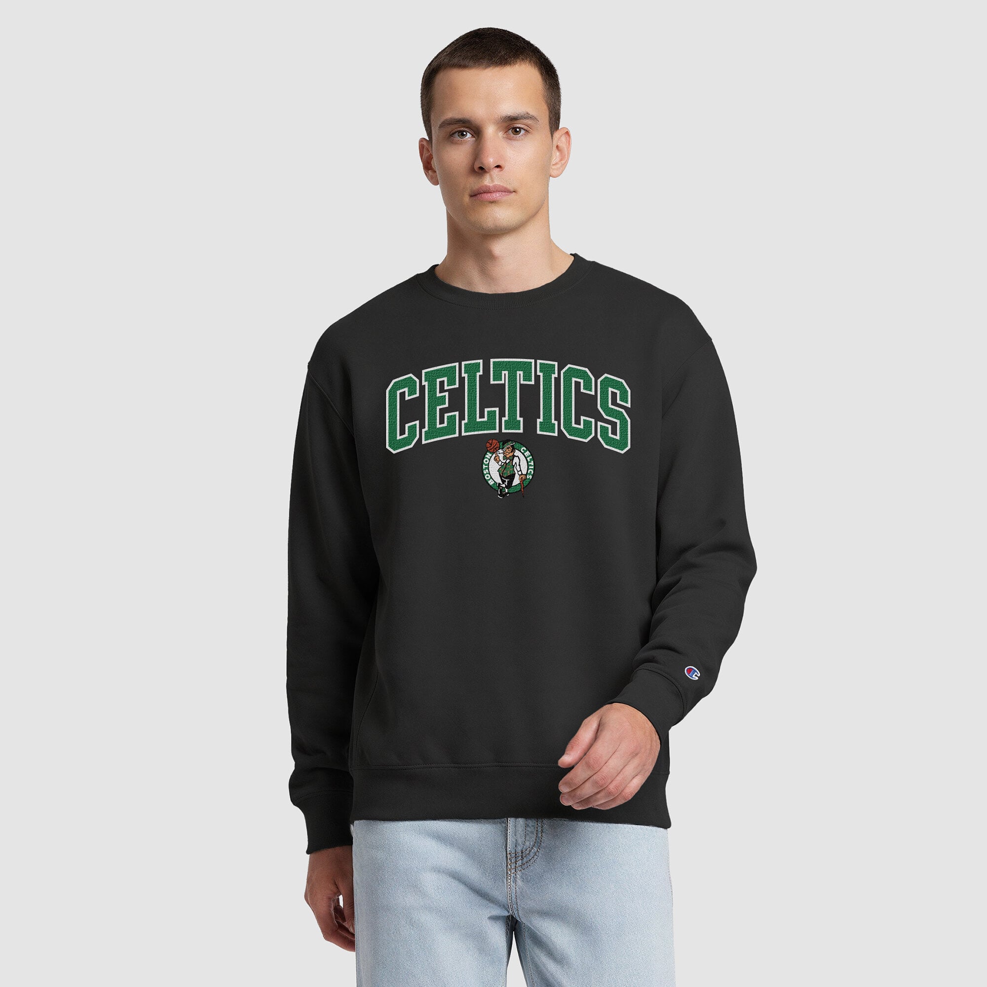 Sweat-shirt à col rond contrasté Champion noir Boston Celtics pour homme