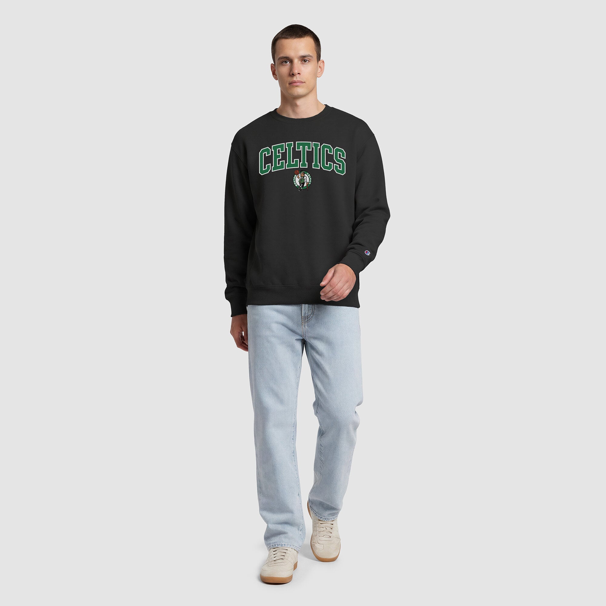Sweat-shirt à col rond contrasté Champion noir Boston Celtics pour homme
