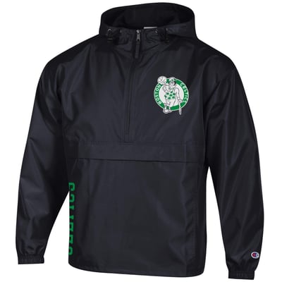  Boston Celtics Champion Packable Lightweight Hooded Windbreaker Half-Zip Jacket - Black