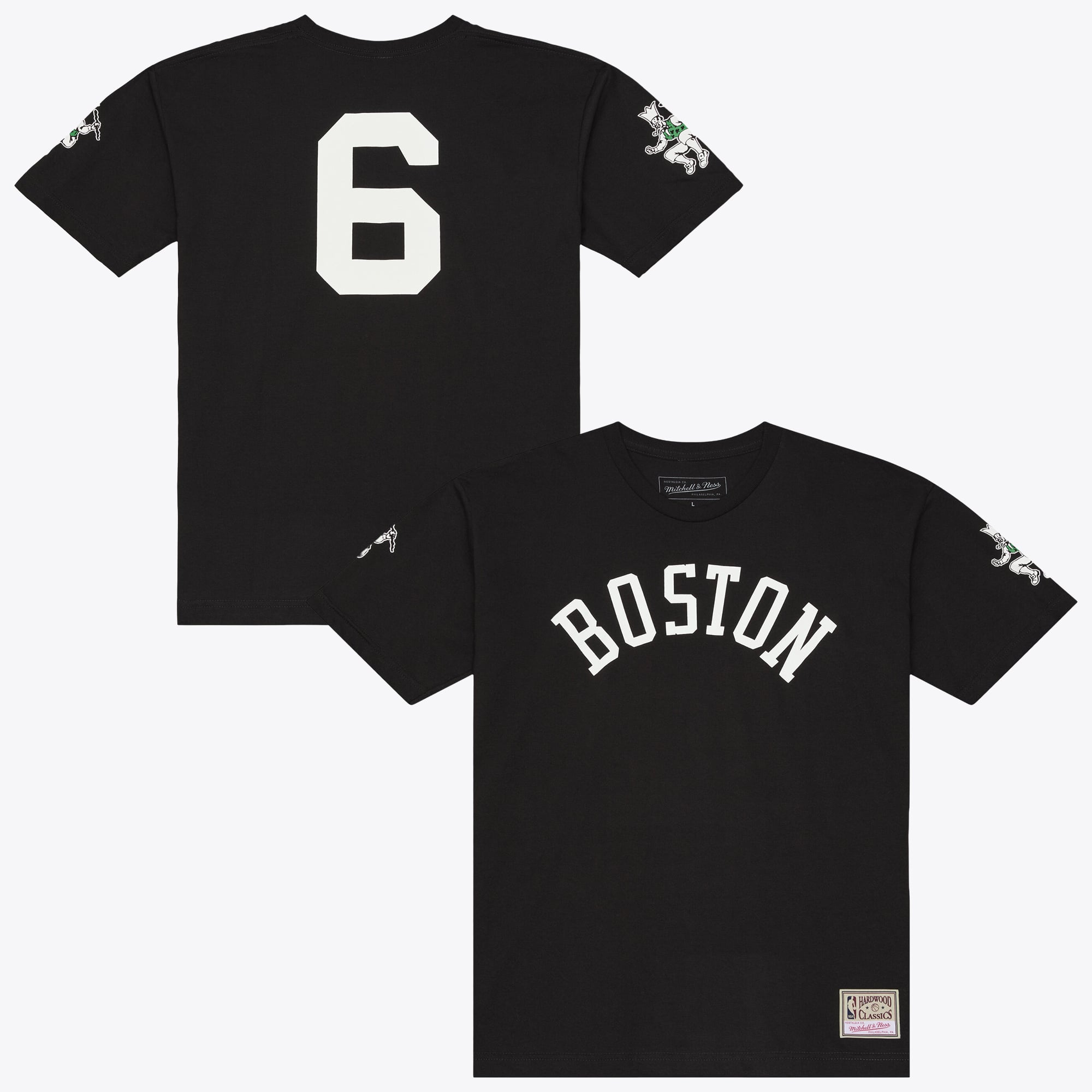 T-shirt classique Mitchell & Ness Bill Russell noir Boston Celtics Hardwood Classics pour homme, avec nom et numéro