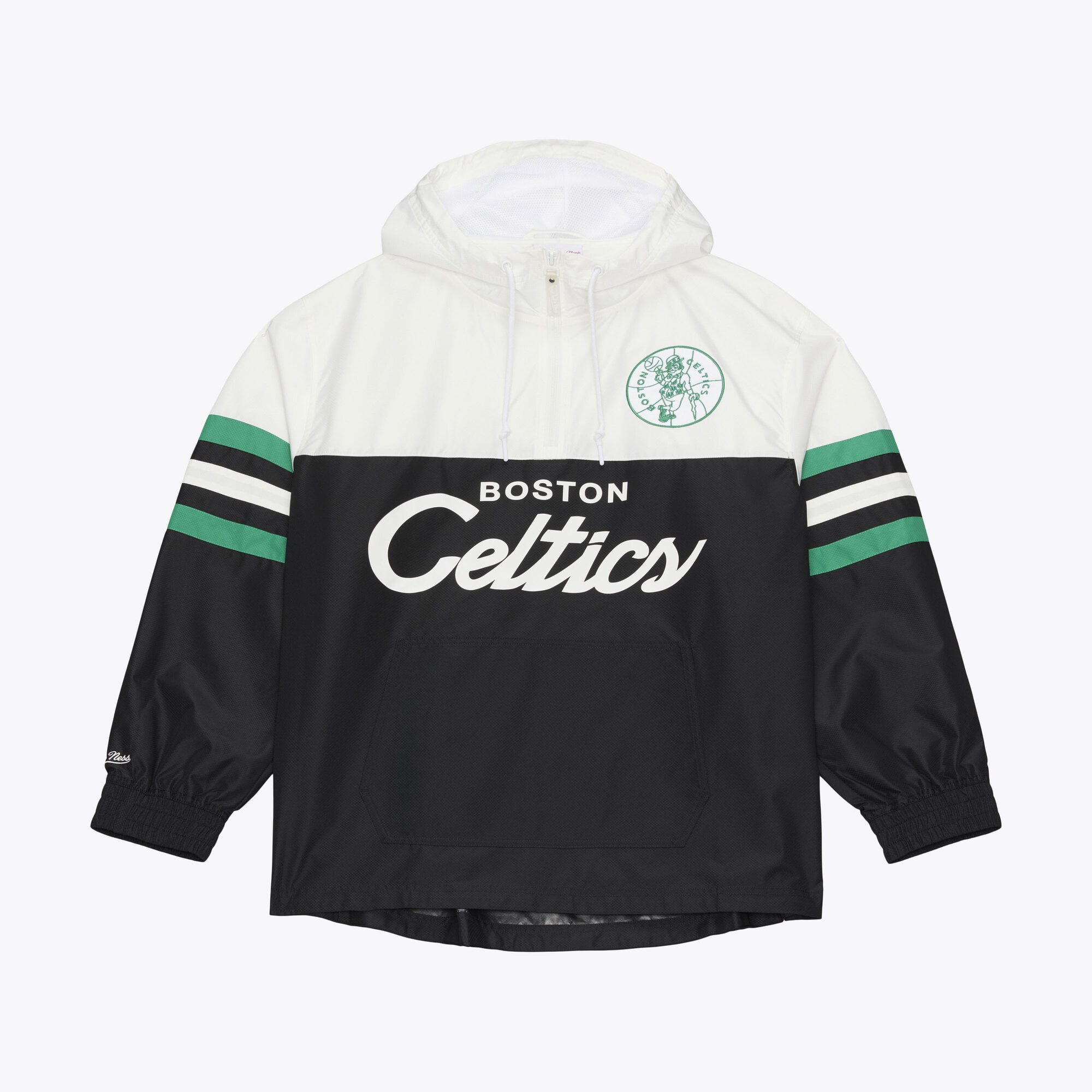 Men's Mitchell & Ness  Black Boston Celtics Head Coach Lightweight Anorak Quarter-Zip Windbreaker