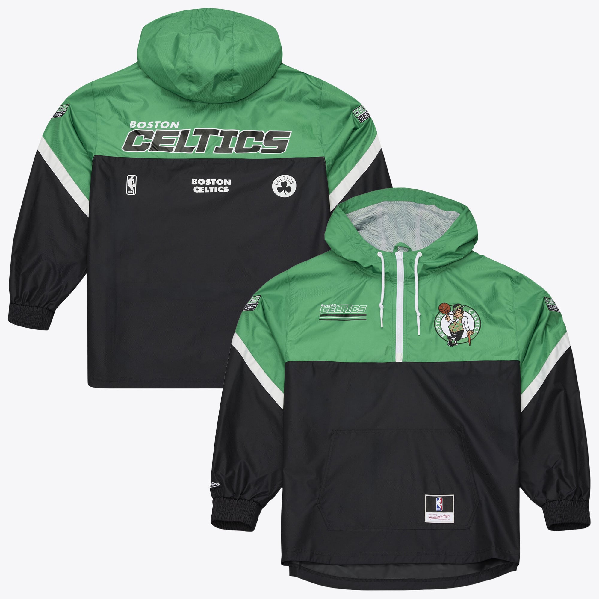 Veste coupe-vent demi-zip Mitchell & Ness noire à carreaux triple Boston Celtics pour homme
