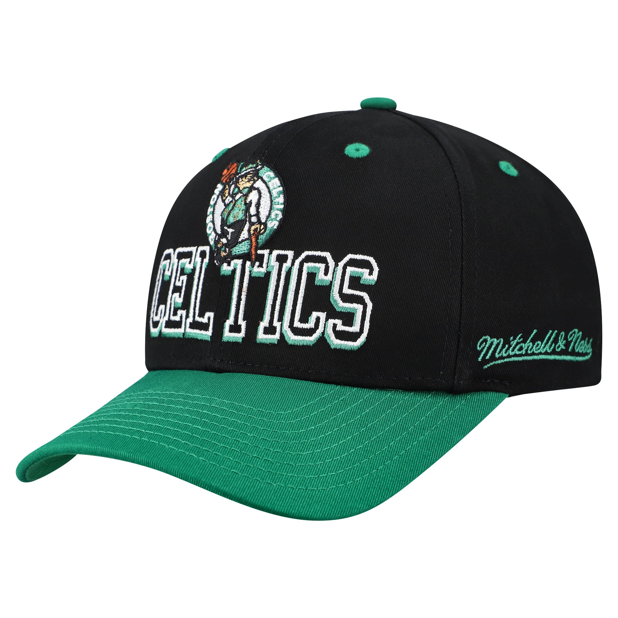 Men's Boston Celtics Mitchell & Ness Black/Kelly Green Backside Script 2-Tone Pro Crown Adjustable Hat