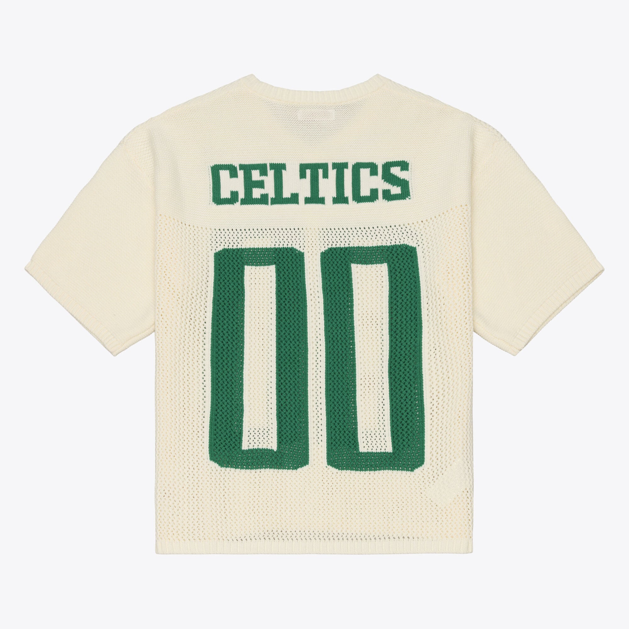 Men's Mitchell & Ness  Cream Boston Celtics Hardwood Classics Retro Roots Short Sleeve Sweater Jersey