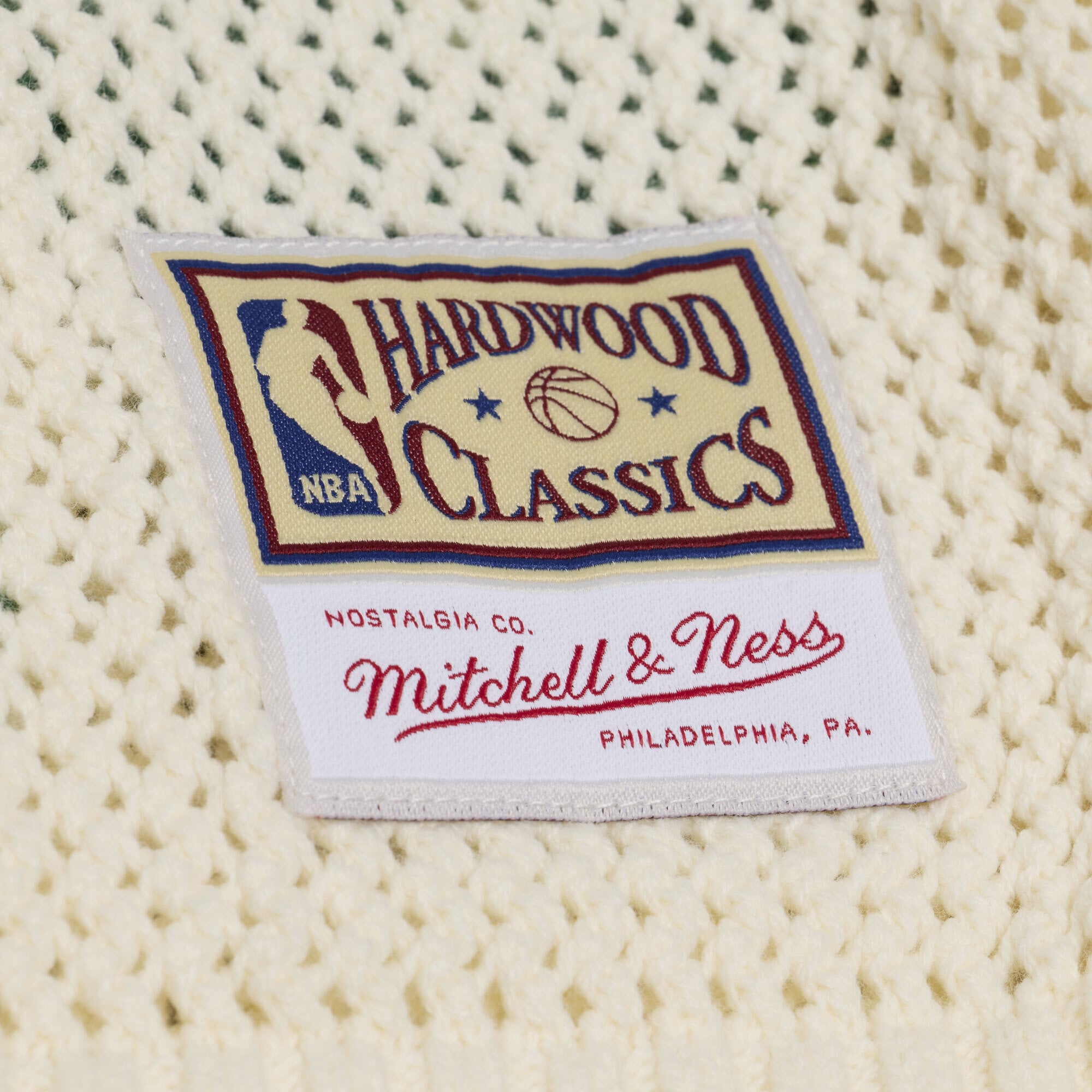 Men's Mitchell & Ness  Cream Boston Celtics Hardwood Classics Retro Roots Short Sleeve Sweater Jersey