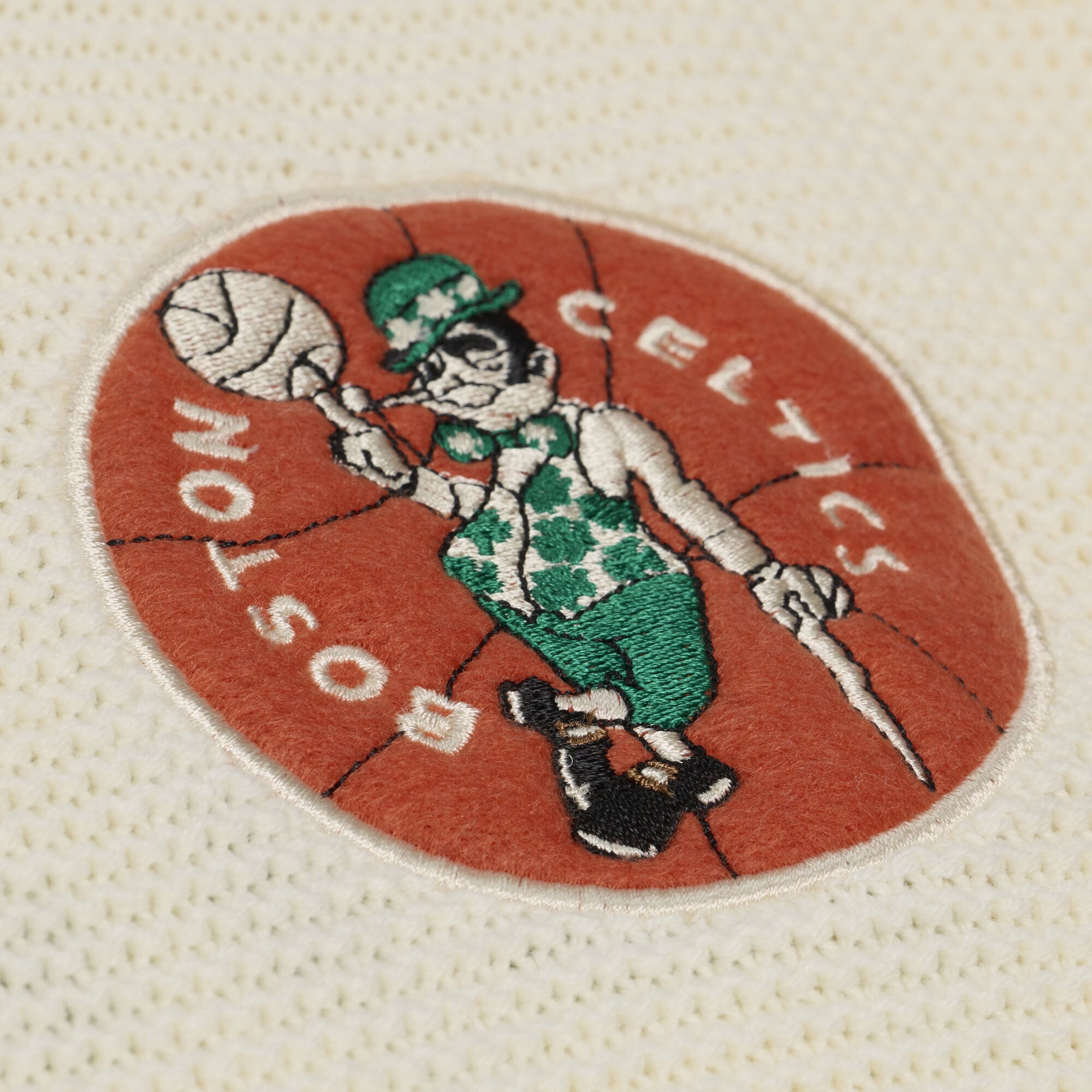 Men's Mitchell & Ness  Cream Boston Celtics Hardwood Classics Retro Roots Short Sleeve Sweater Jersey