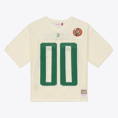  Boston Celtics Mitchell & Ness Hardwood Classics Retro Roots Short Sleeve Sweater Jersey - Cream