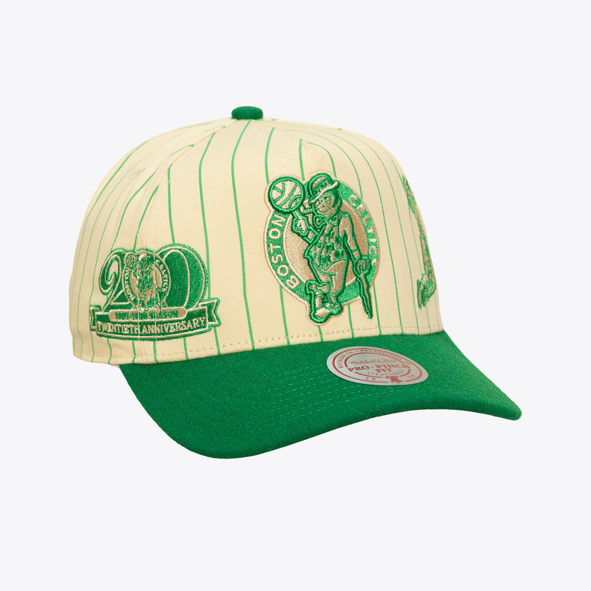 Men's Mitchell & Ness Cream Boston Celtics Retro Roots Stripe Pro Adjustable Hat