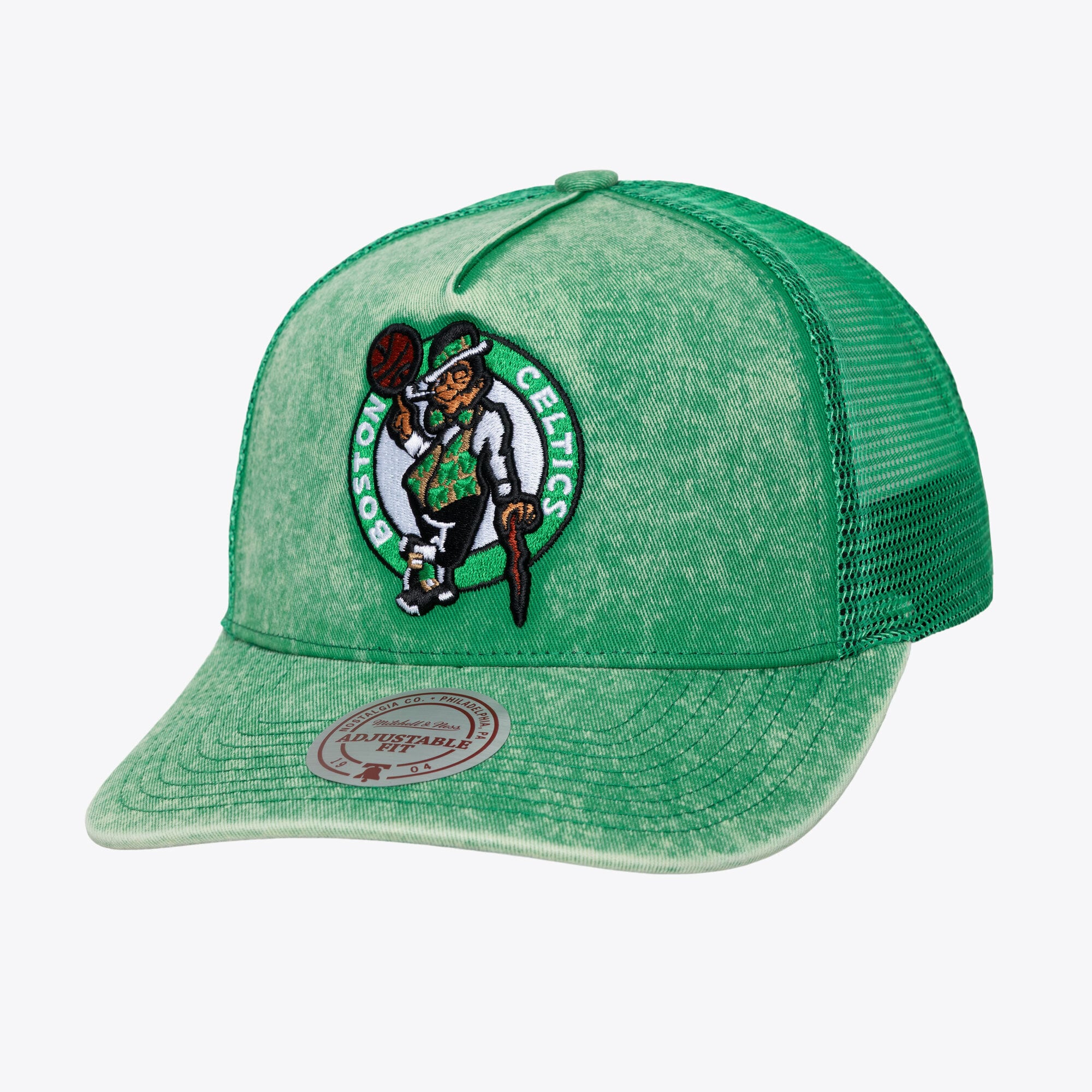 Men's Boston Celtics Mitchell & Ness Kelly Green Gameday Snow Wash Adjustable Trucker Hat